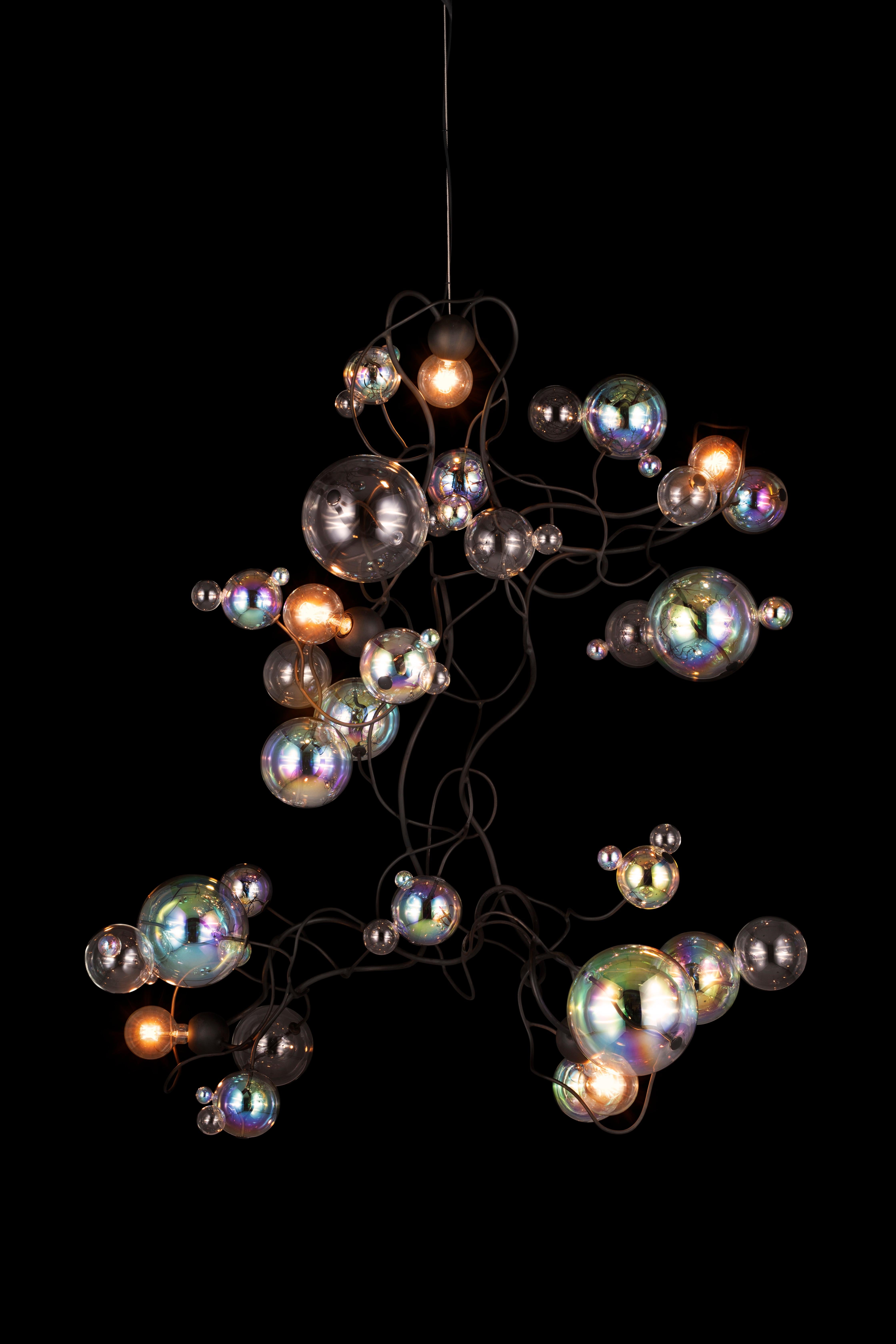 Contemporary Modern Pendant Chandelier, Bronze Dark Patina Finish, Bubbles Swirl Collection For Sale