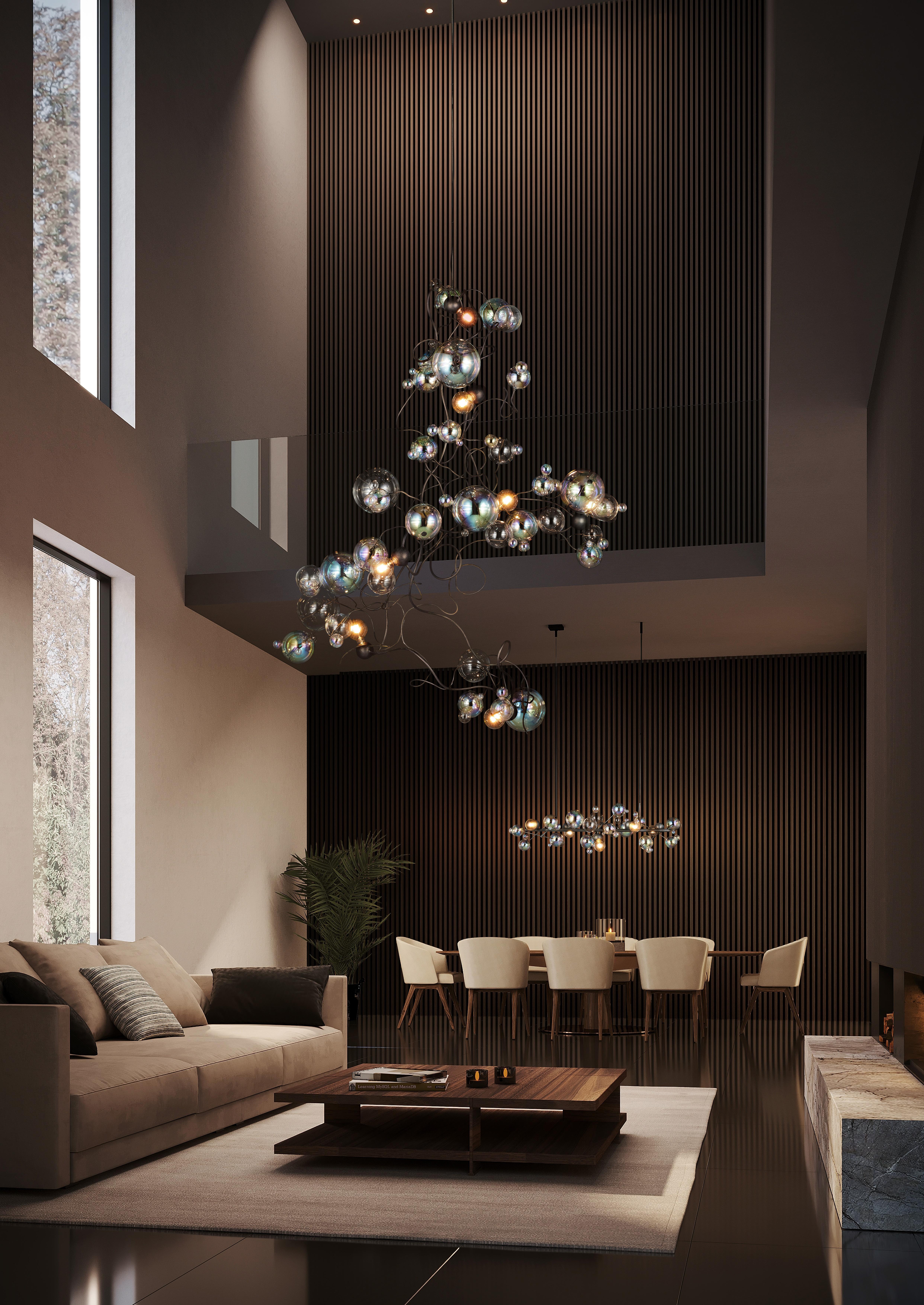 Lampadario a sospensione moderno, finitura bronzo patinato scuro, collezione Bubbles Swirl in vendita 1