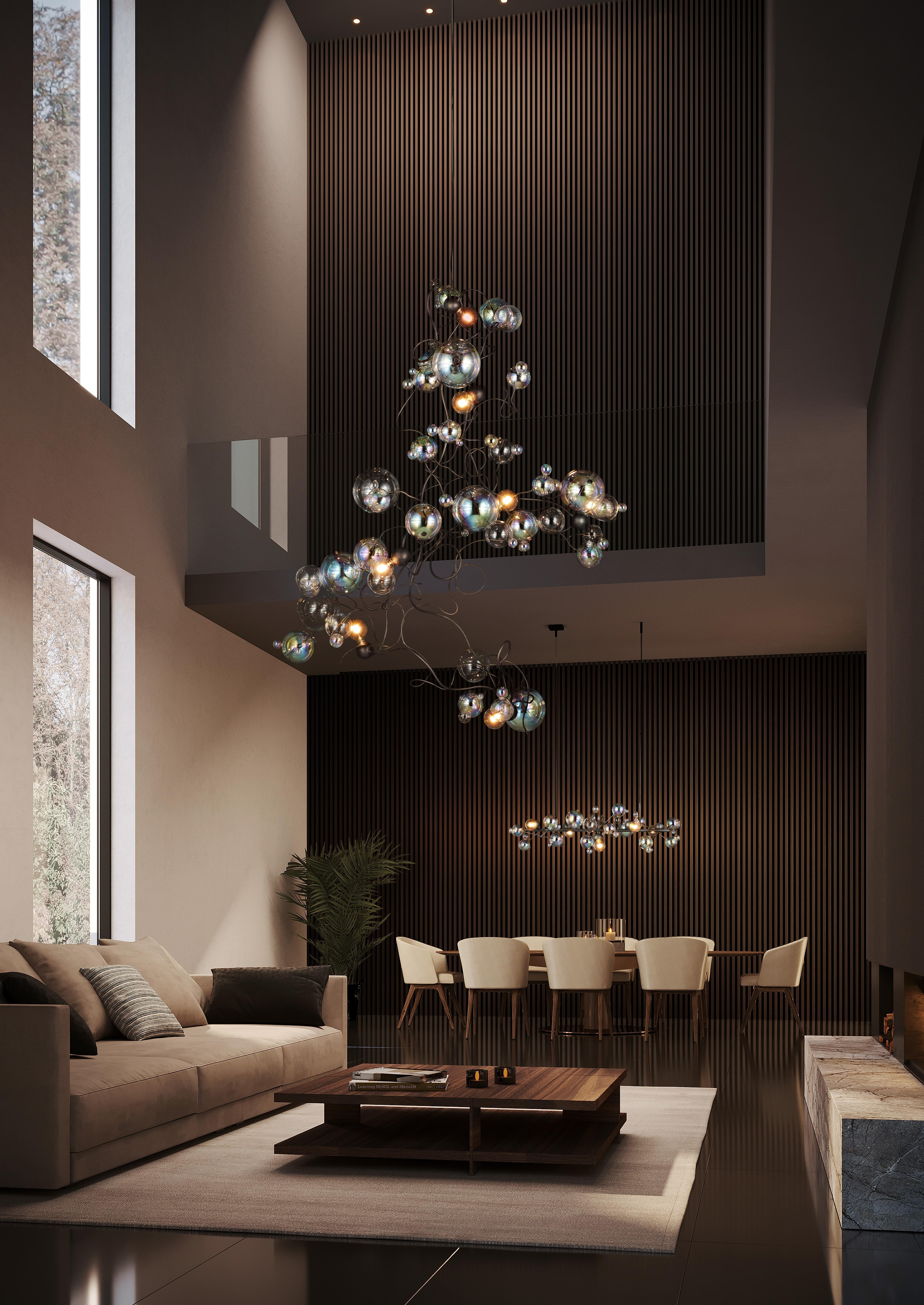 Modern Pendant Chandelier, Bronze Dark Patina Finish, Bubbles Swirl Collection For Sale 1