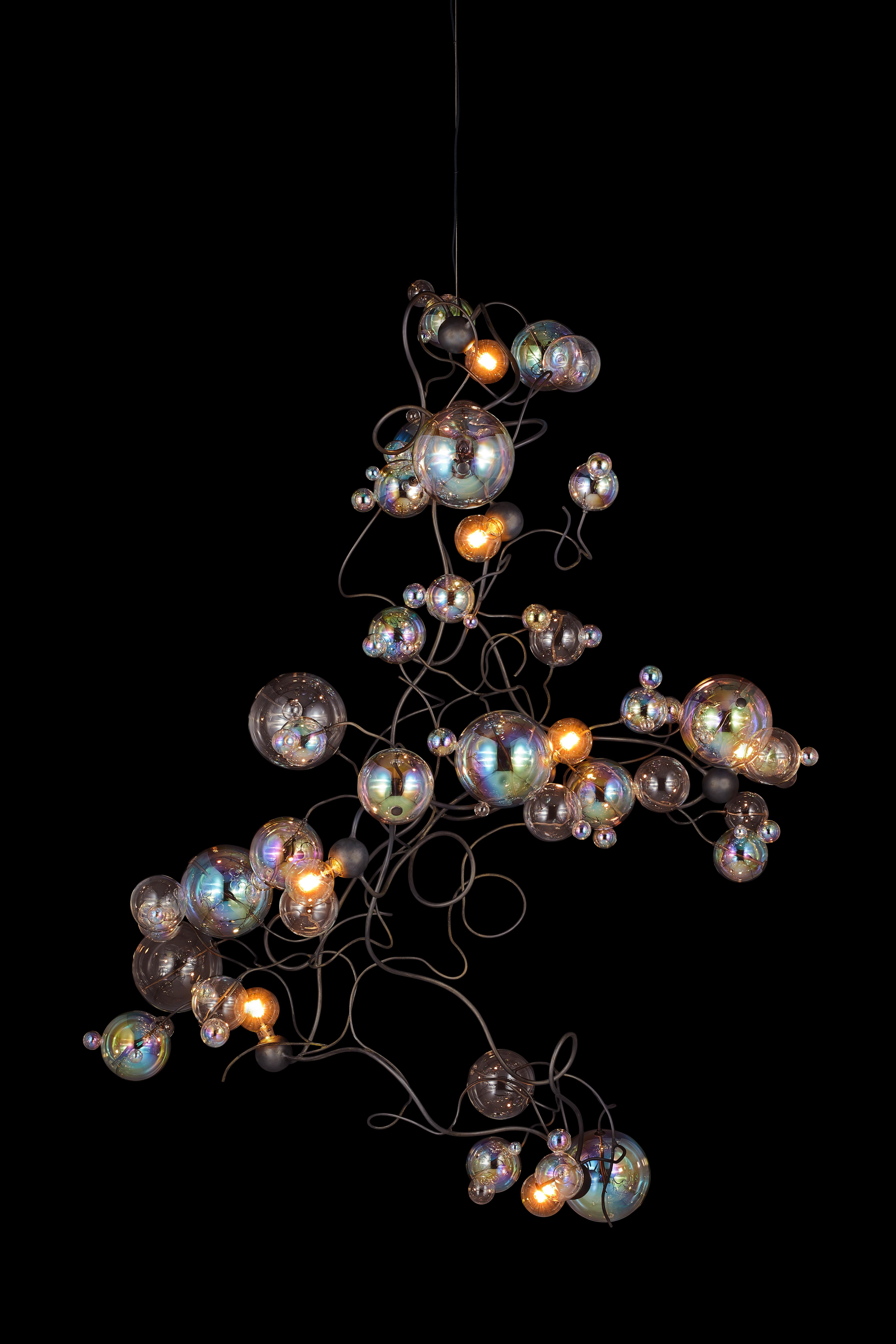 Modern Pendant Chandelier, Bronze Dark Patina Finish, Bubbles Swirl Collection For Sale 2