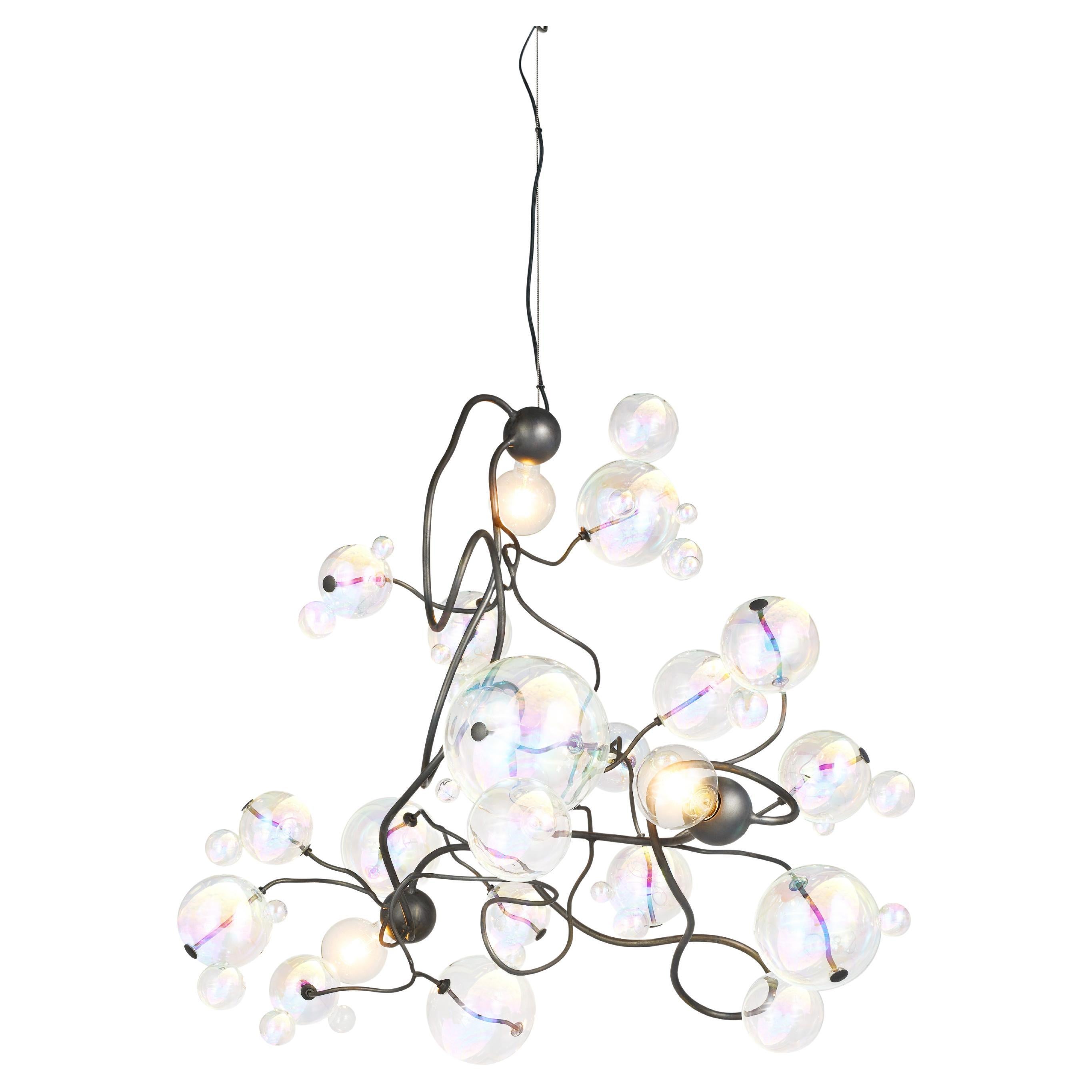 Modern Pendant Chandelier, Bronze Dark Patina Finish, Bubbles Swirl Collection For Sale