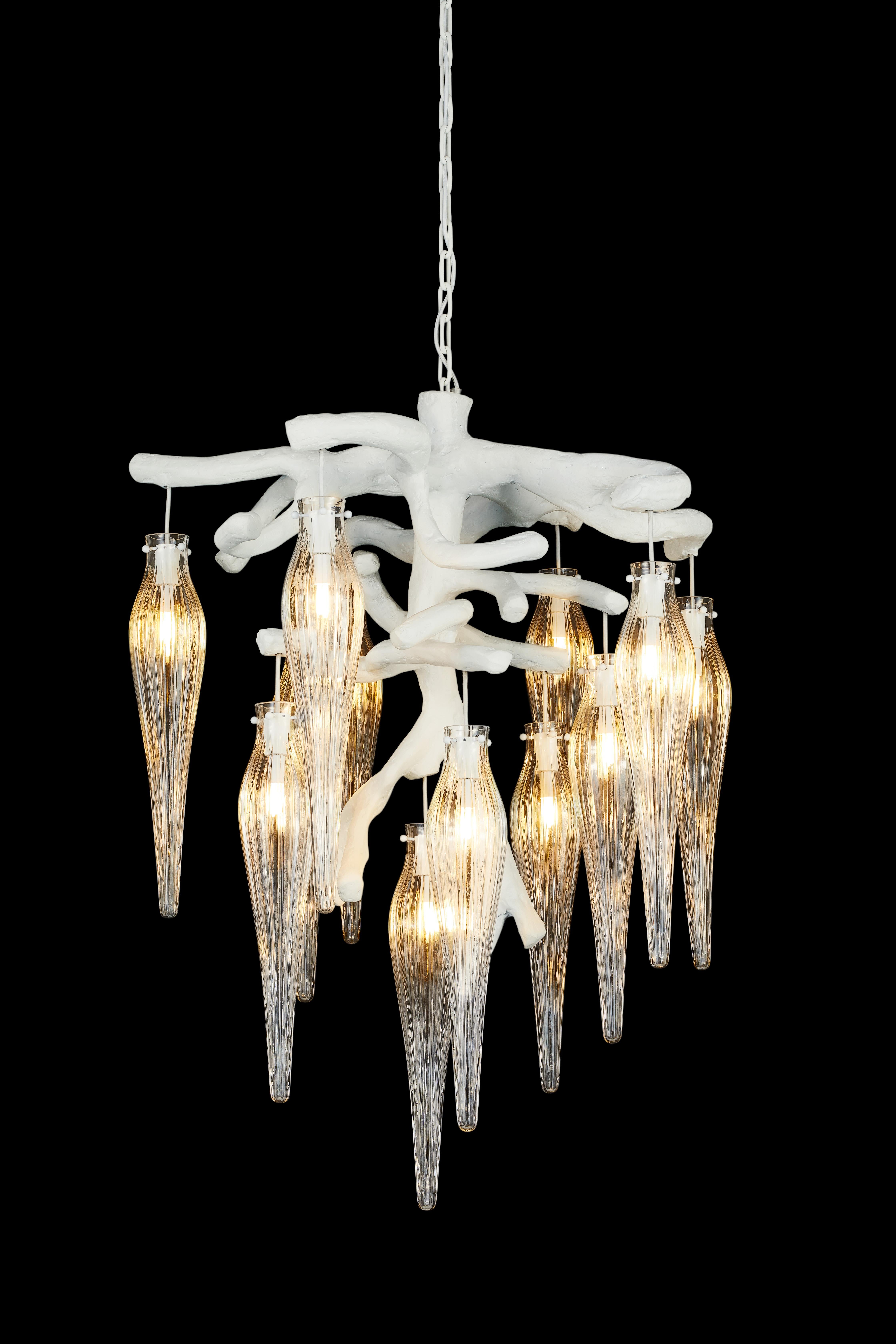 Contemporary Modern Pendant Chandelier, Gold Satin Finish, Primavera Collection For Sale