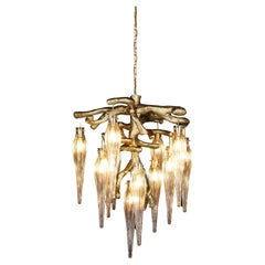 Modern Pendant Chandelier, Gold Satin Finish, Primavera Collection