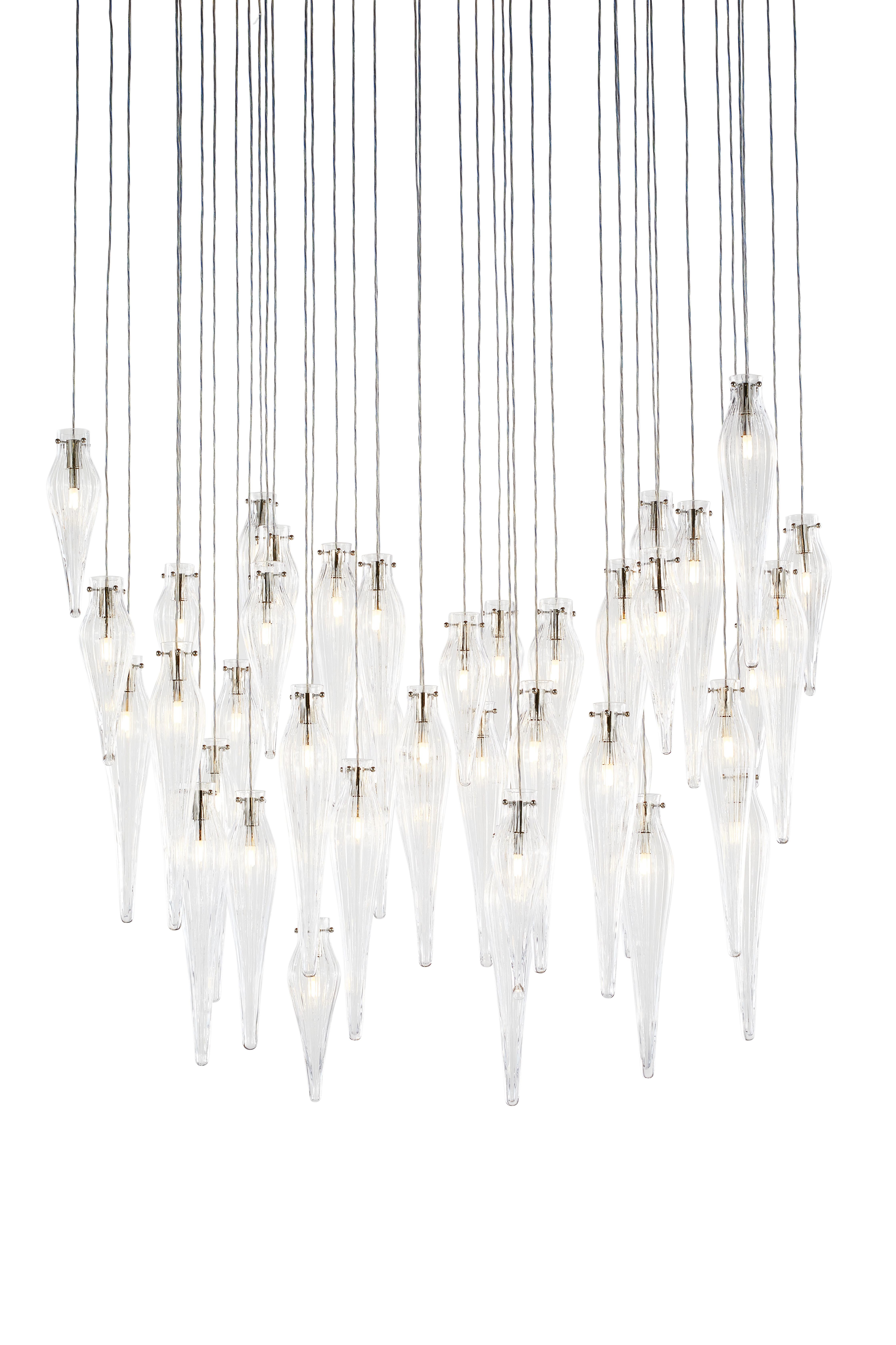 Dutch Modern Pendant Chandelier, Nickel Finish, Primavera Icicles Collection For Sale