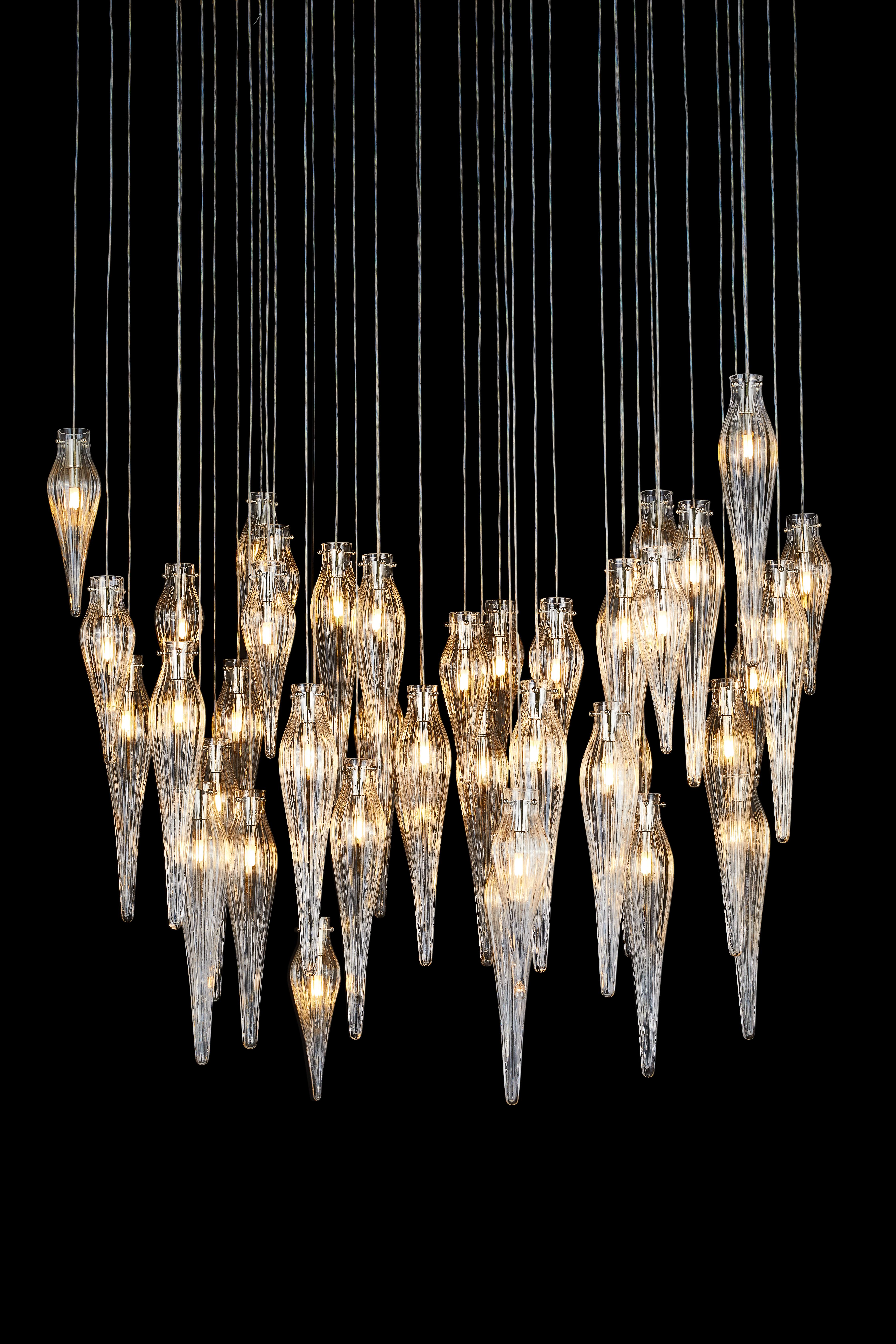 Hand-Crafted Modern Pendant Chandelier, Nickel Finish, Primavera Icicles Collection For Sale