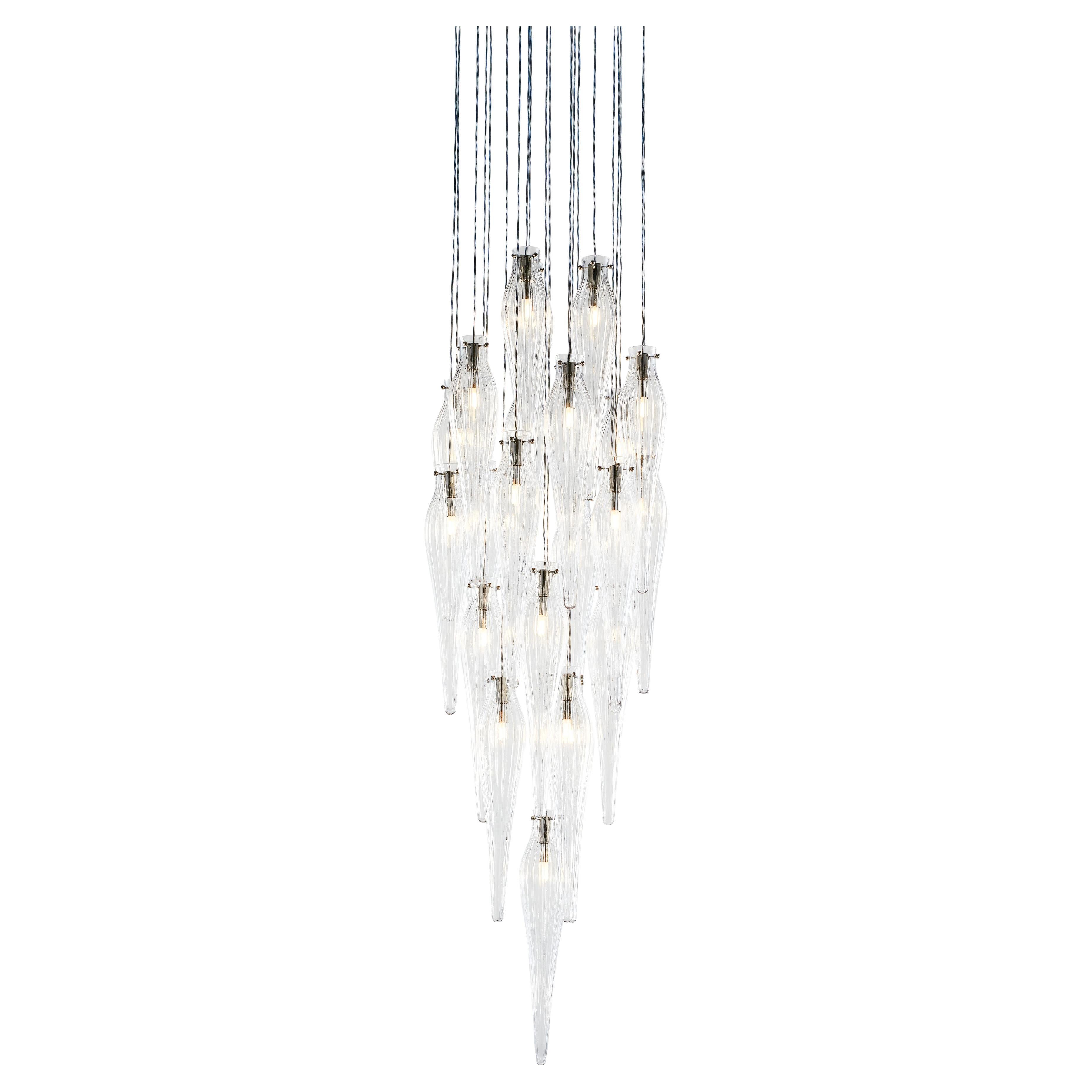 Modern Pendant Chandelier, Nickel Finish, Primavera Icicles Collection For Sale