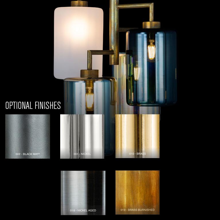Moderne Lampe à suspension moderne, verre coloré, finition en laiton bruni, collection Louise en vente