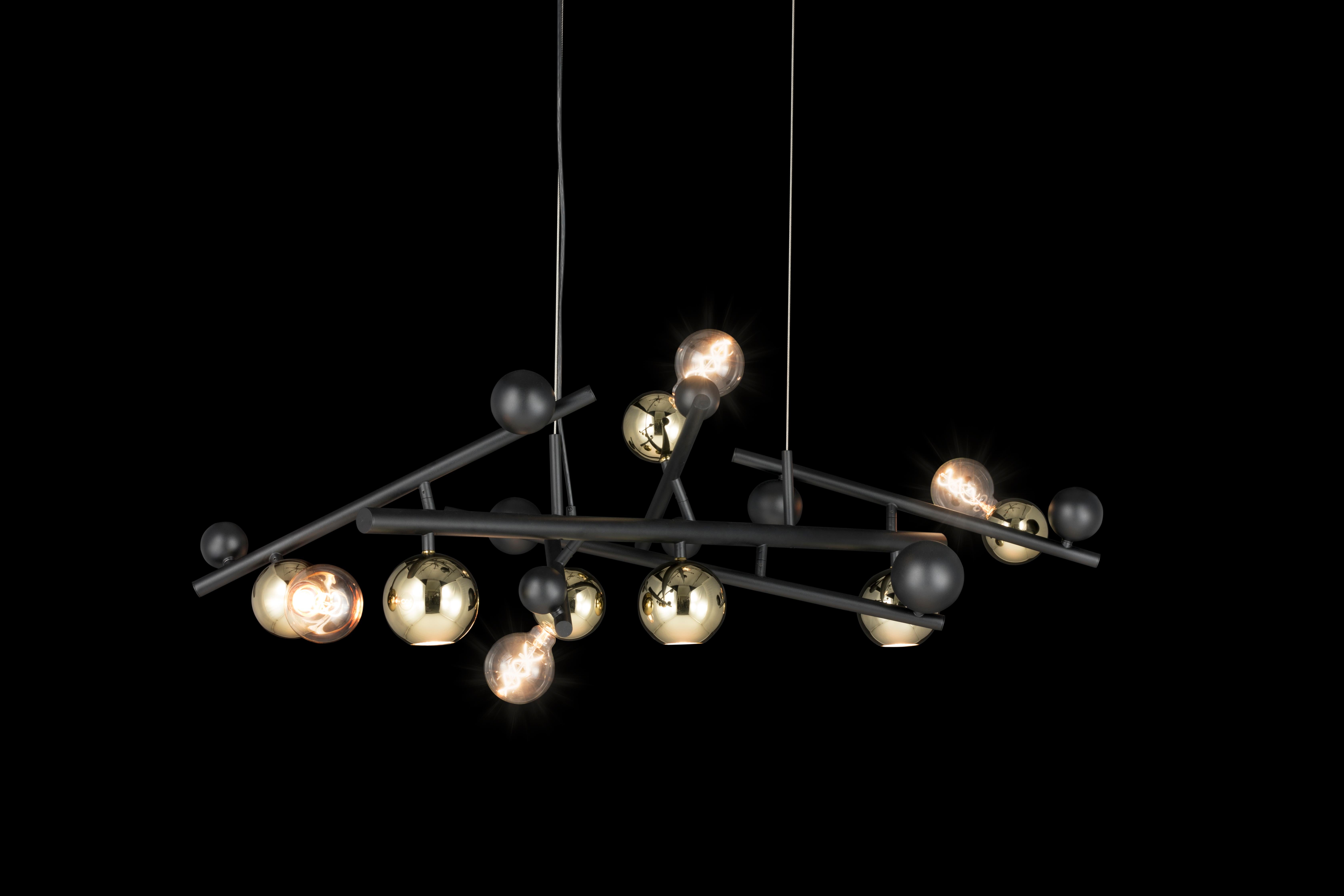 The Galaxy is modern pendant in a black matt finish with the globes in a different finish ans is designed by William Brand, founder of Brand van Egmond. Full of character and created to bring light above a table, the pendant is available in 5