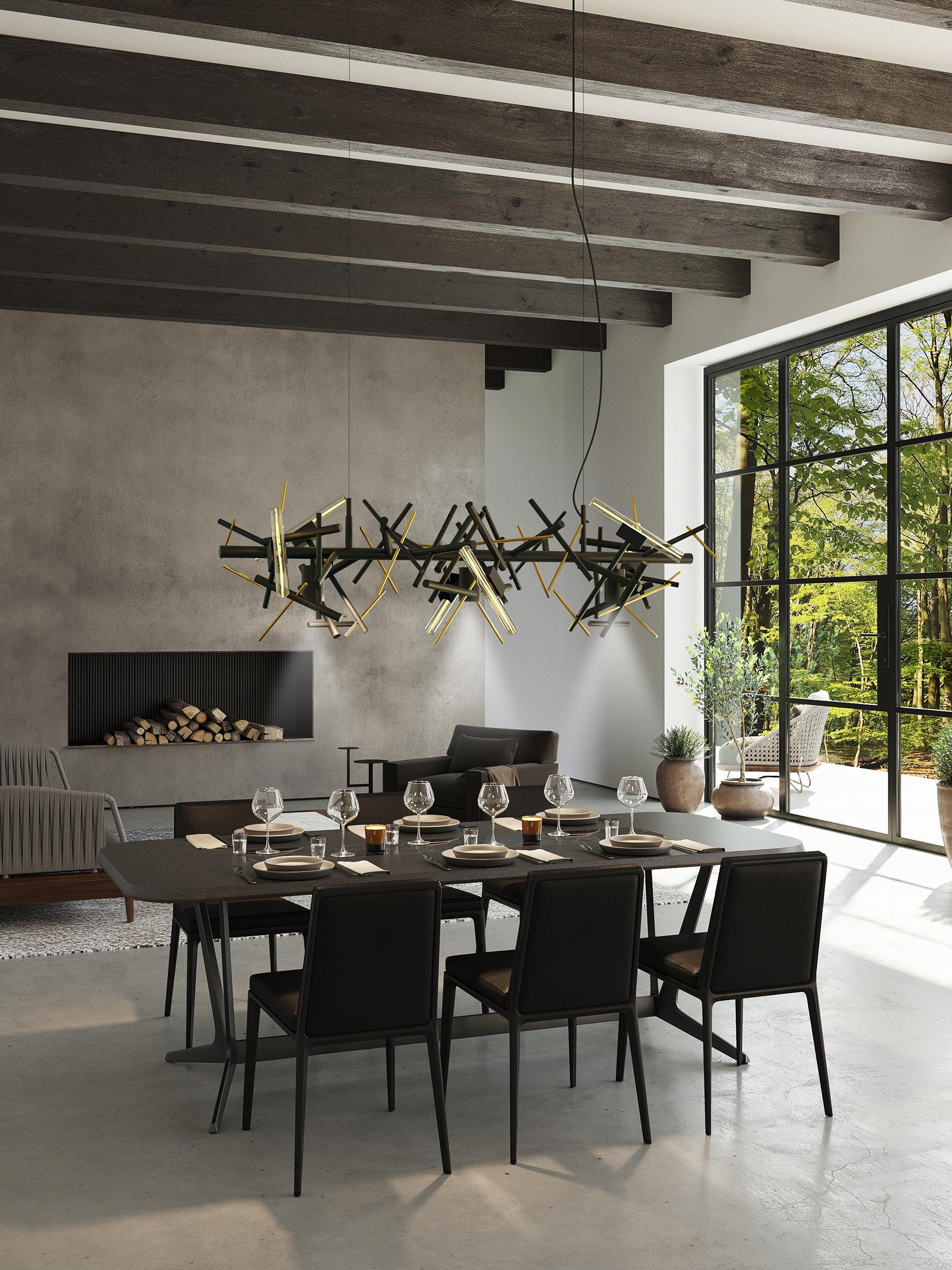 The Linea is a modern pendant in a brass burnished finish is designed by William Brand, founder of Brand van Egmond. Full of character and created to bring light above a table, the pendant is available in four dimensions and in the finishes black
