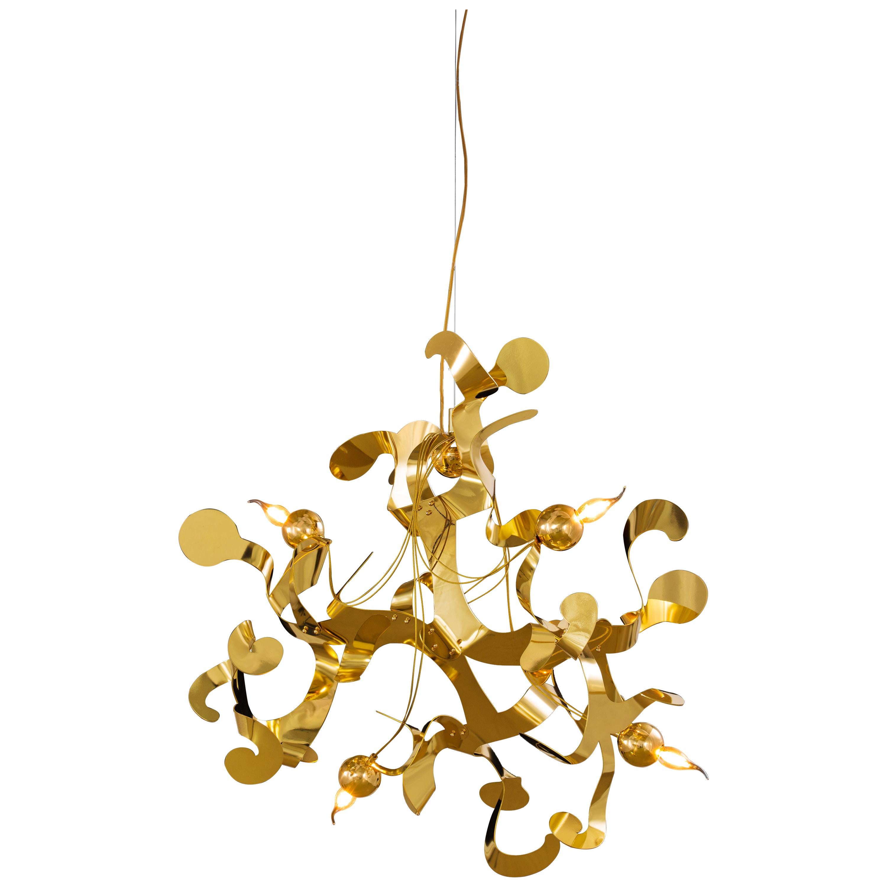 Modern Pendant in a Brass Finish, Kelp Collection, by Brand van Egmond