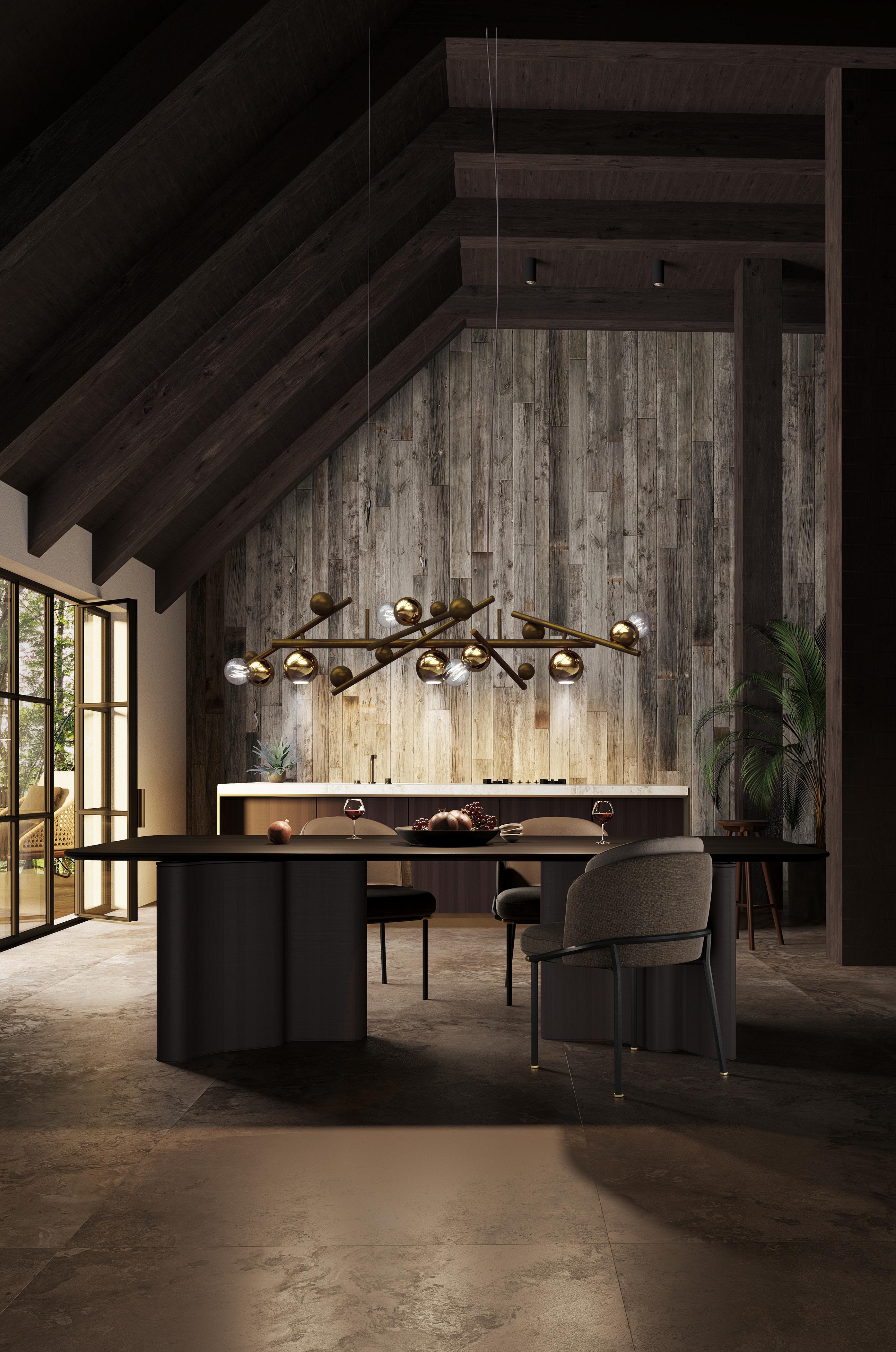 The Galaxy is a modern pendant in a nickel finish with the globes in a different finish and is designed by William Brand, founder of Brand van Egmond. Full of character and created to bring light above a table, the pendant is available in 5