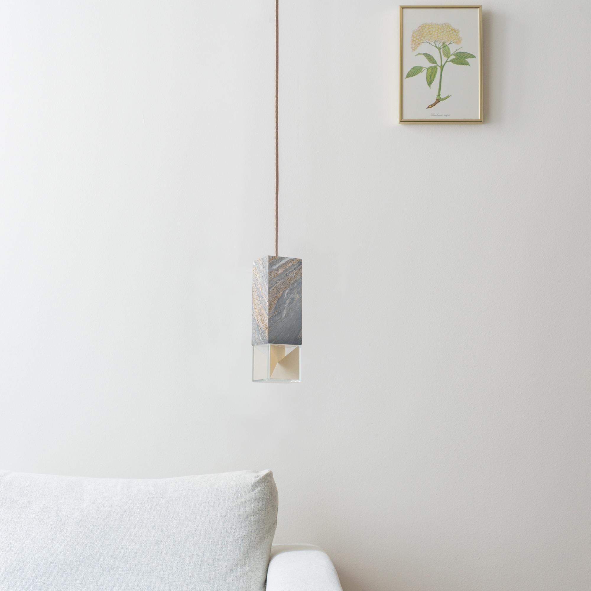 Brass Suspension Single Lamp in Palissandro Marble by Formaminima For Sale