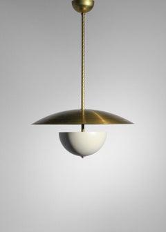 modern  pendant light in massive brass and lacquered metal vintage style 60s