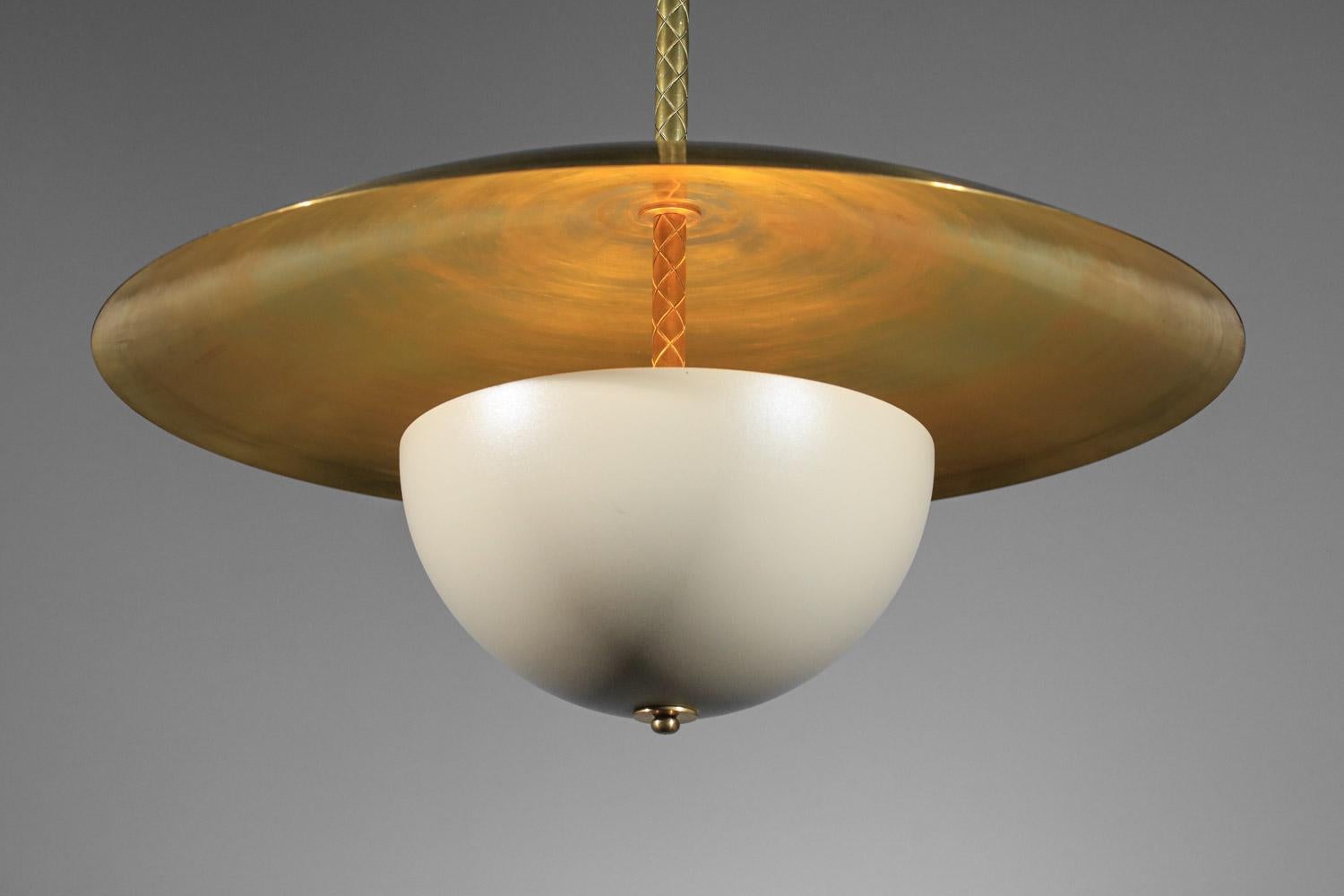 modern  pendant light in massive brass and lacquered metal vintage style 60s In New Condition For Sale In Lyon, FR