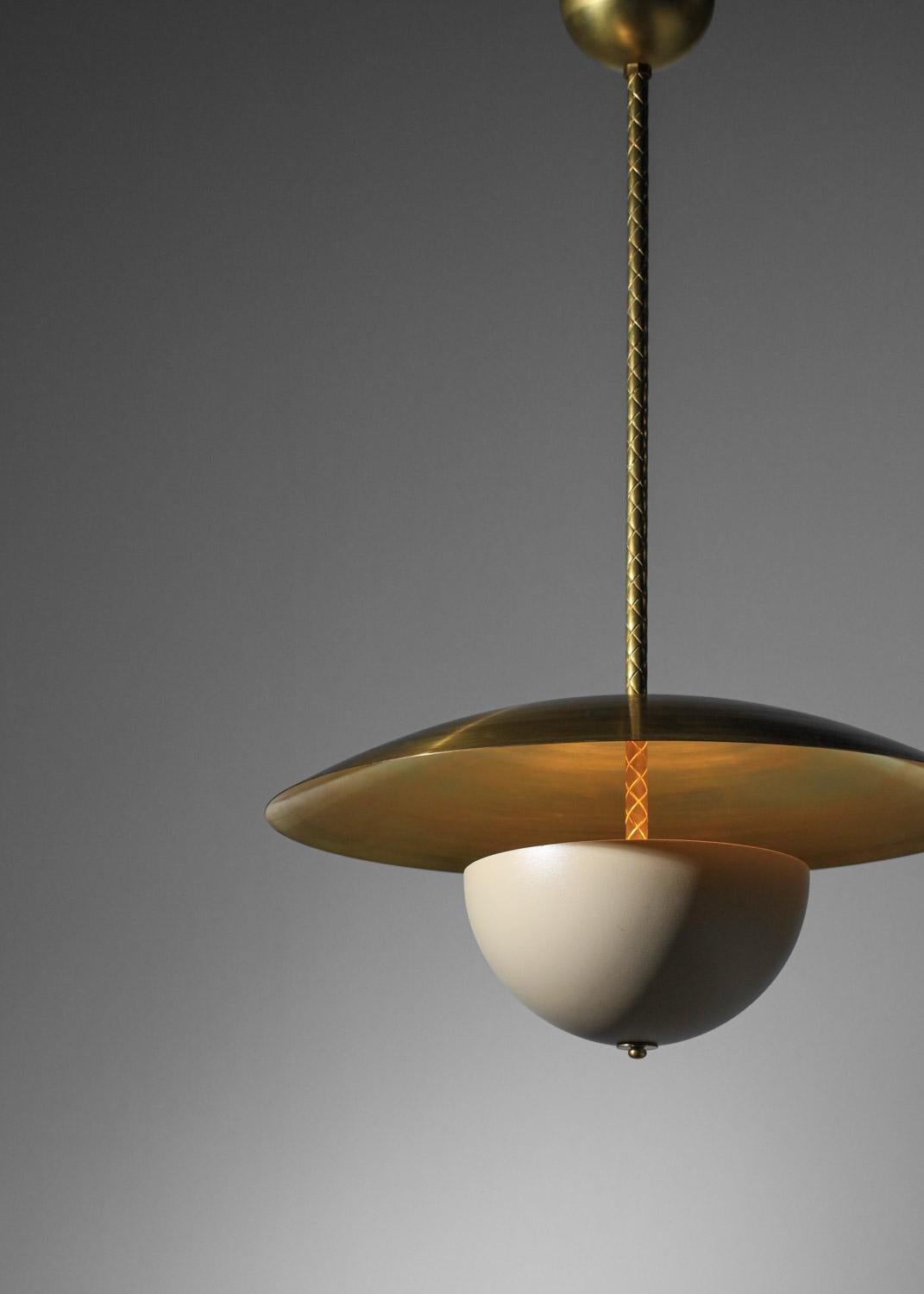 modern  pendant light in massive brass and lacquered metal vintage style 60s For Sale 1