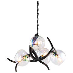 Lampe à suspension moderne avec verre coloré en finition bruni noir mat, Ersa 