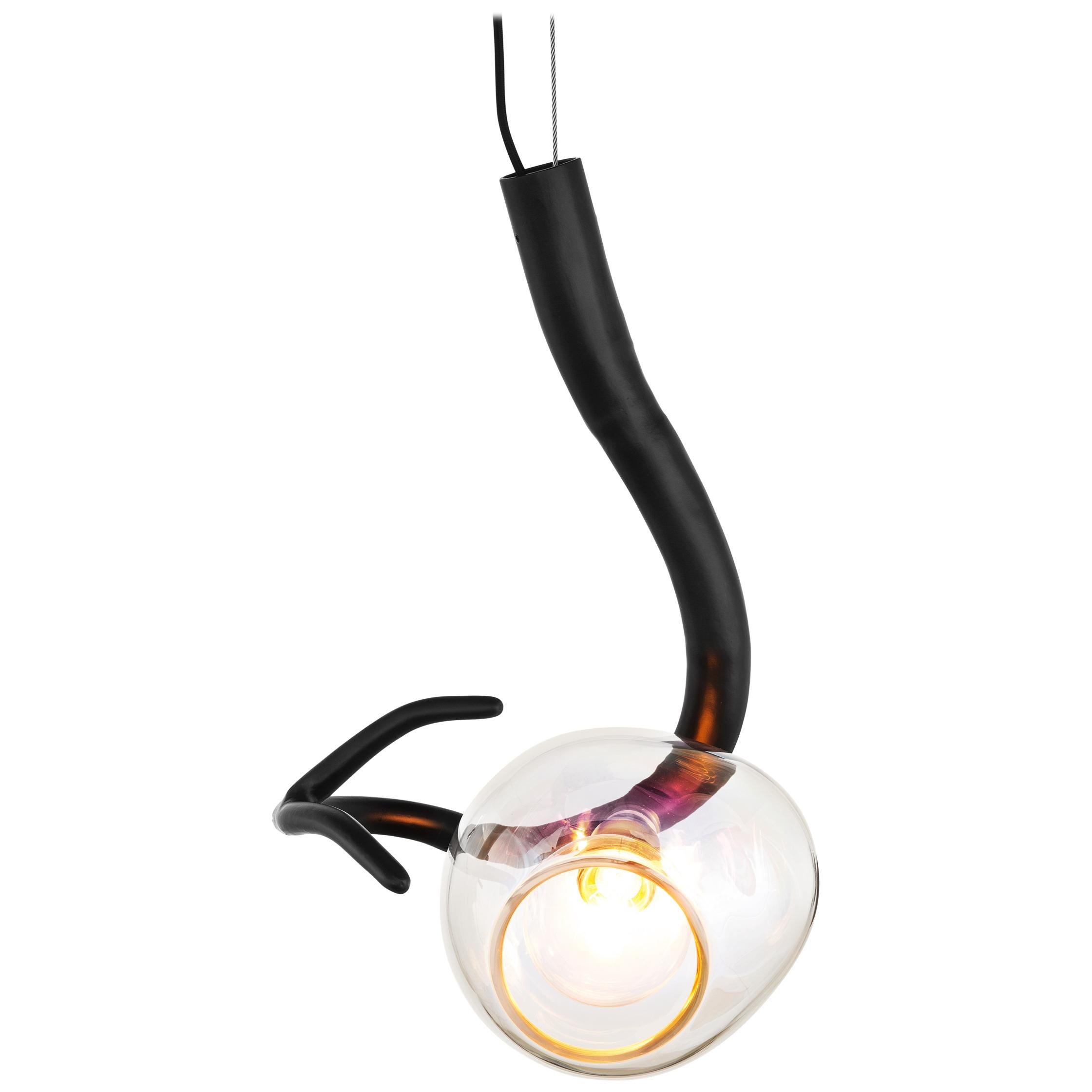Lampe à suspension moderne avec verre coloré en finition noire mate - Collection Ersa en vente