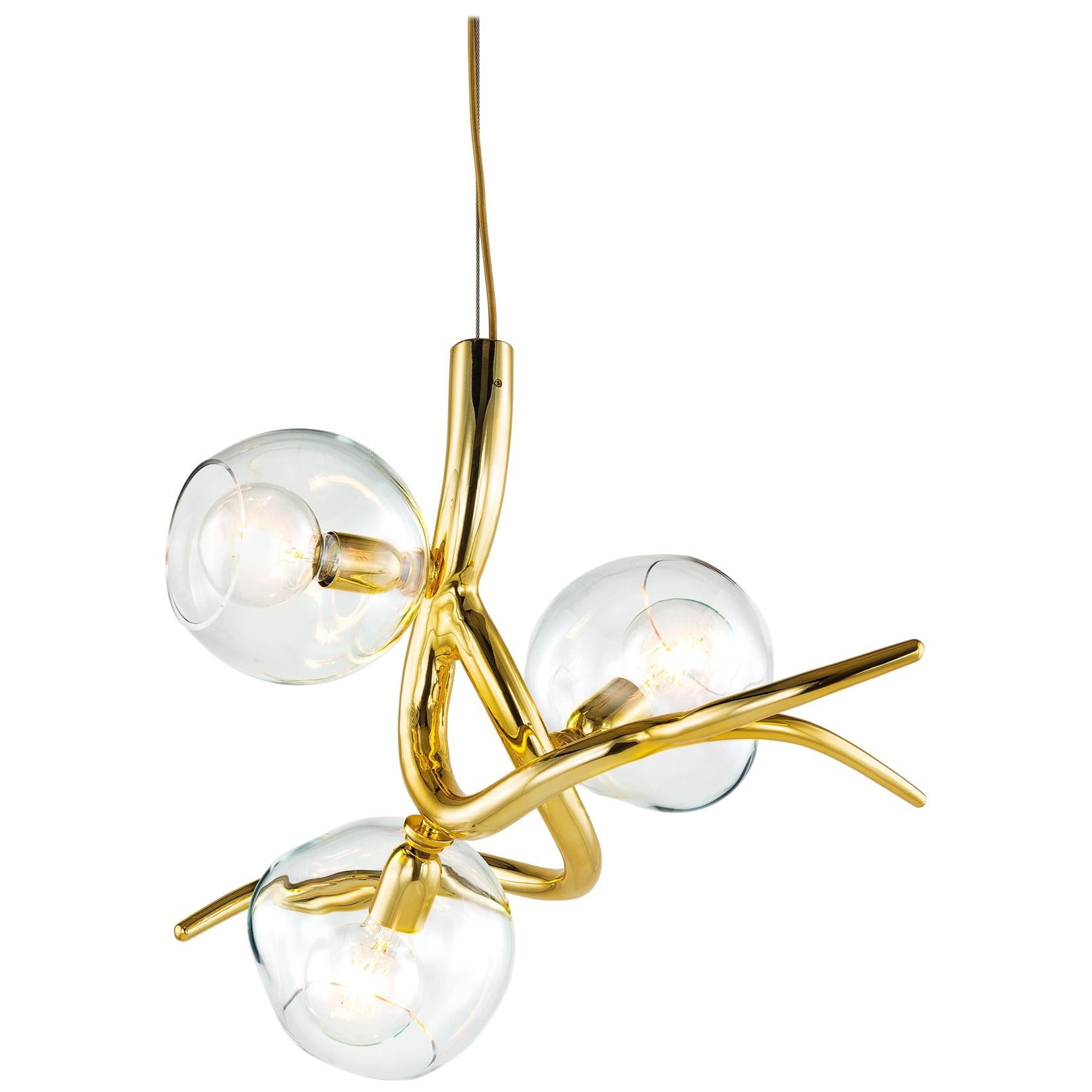Lampe à suspension moderne en verre coloré avec finition en laiton bruni, collection Ersa en vente