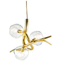 Modern Pendant with Colored Glass in a Brass Burnished Finish, Ersa Collection