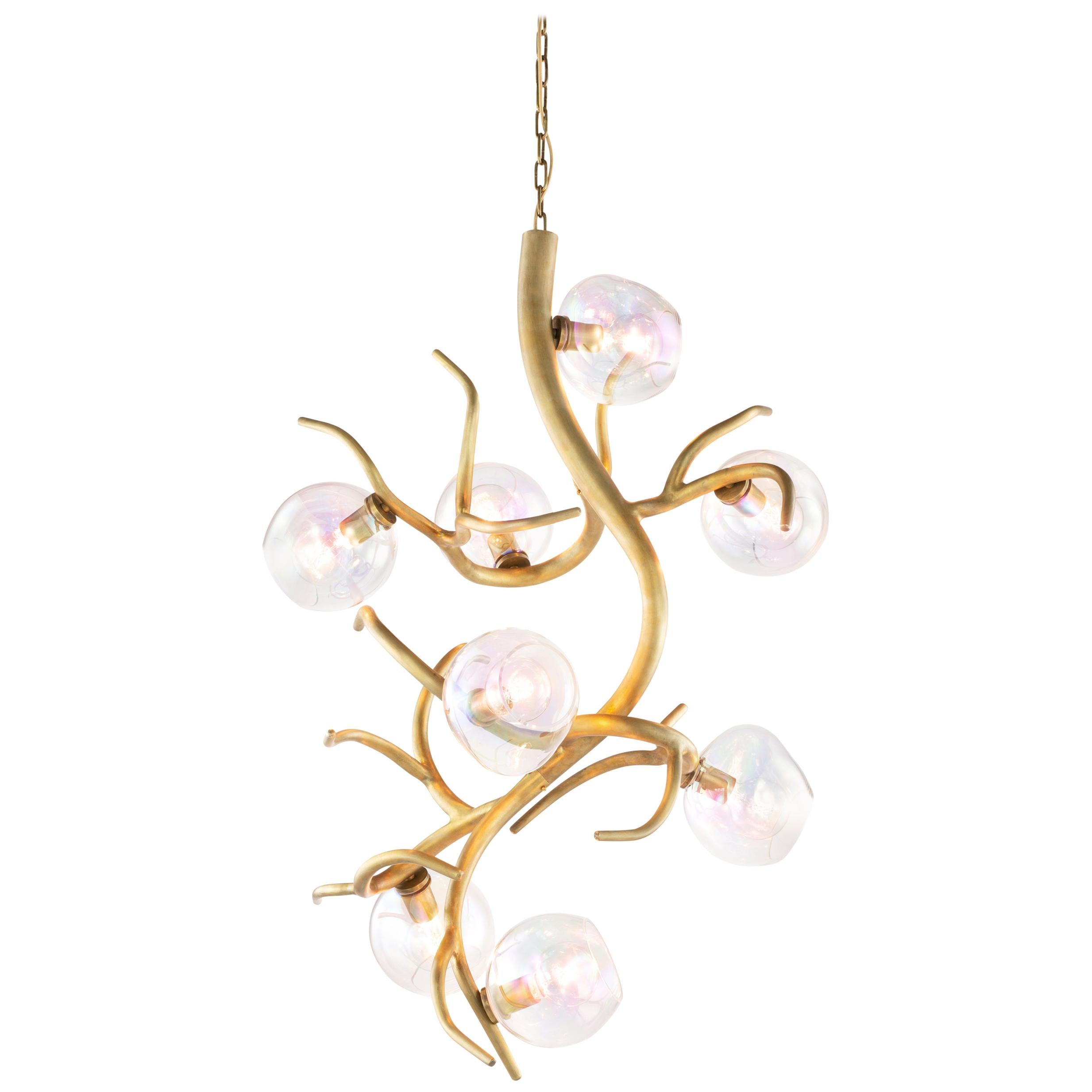 Modern Pendant with Colored Glass in a Brass Burnished Finish, Ersa Collection For Sale