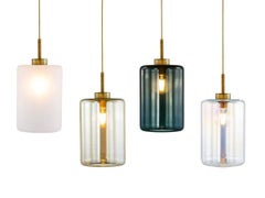 Modern Pendant with Colored Glass in a Brass Burnished Finish, Louise