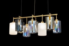 Modern Pendant with Colored Glass in a Brass Burnished Finish, Louise