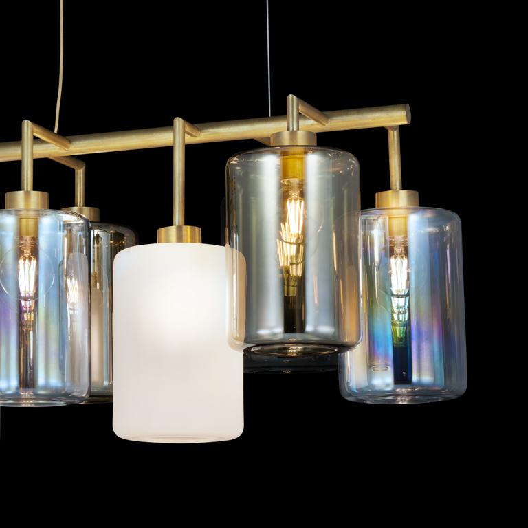 Dutch Modern Pendant with Colored Glass in a Brass Burnished Finish, Louise  For Sale