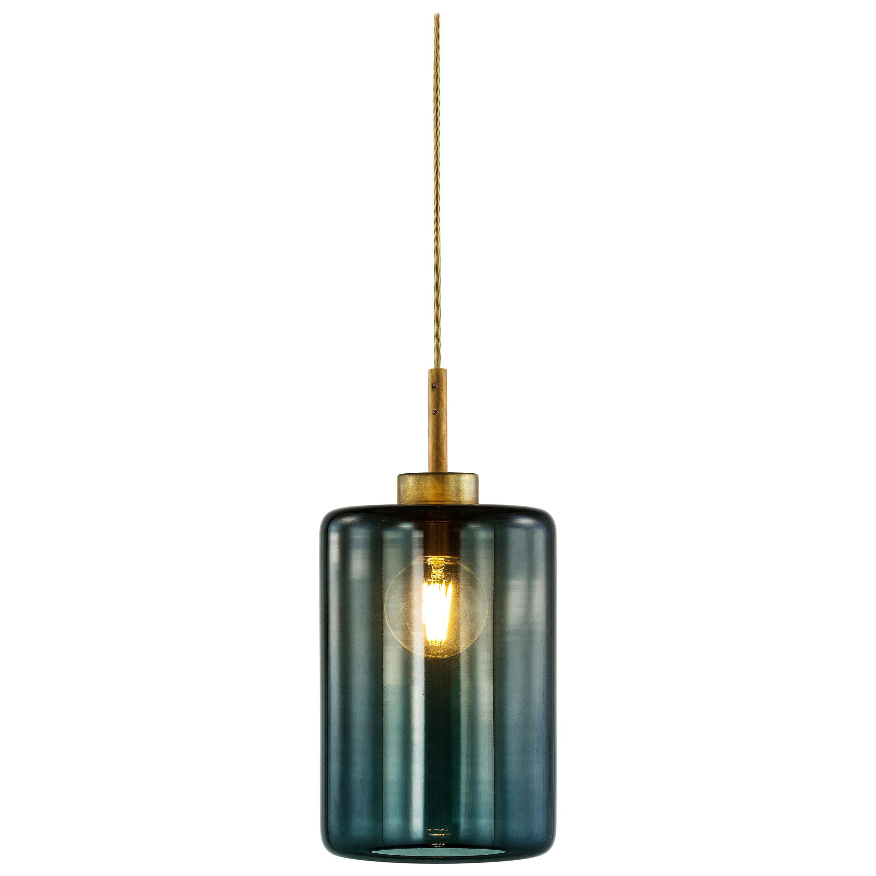 Lampe à suspension moderne avec verre coloré en finition laiton bruni, Louise en vente