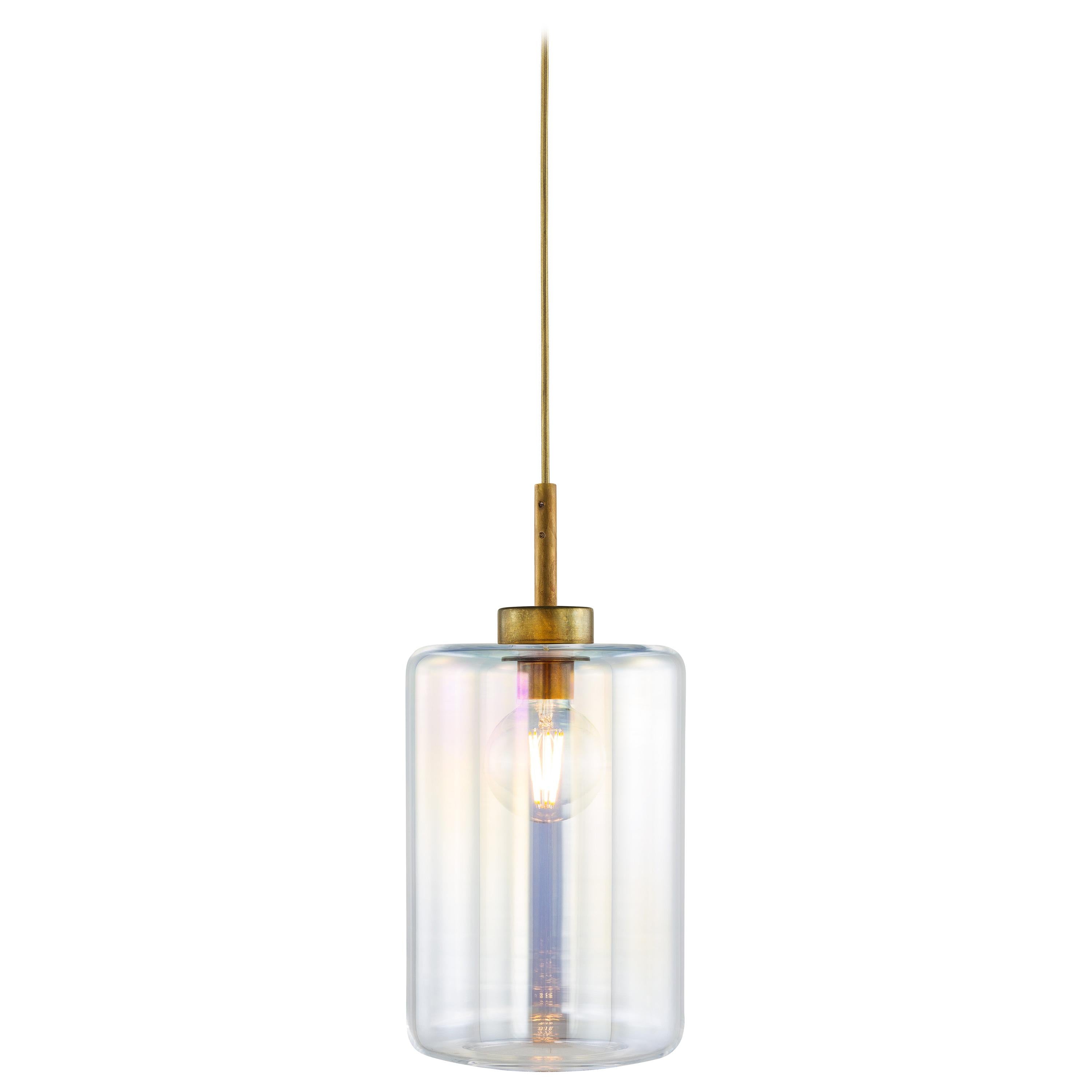 Modern Pendant with Colored Glass in a Brass Burnished Finish, Louise For Sale