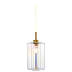 Modern Pendant with Colored Glass in a Brass Burnished Finish, Louise