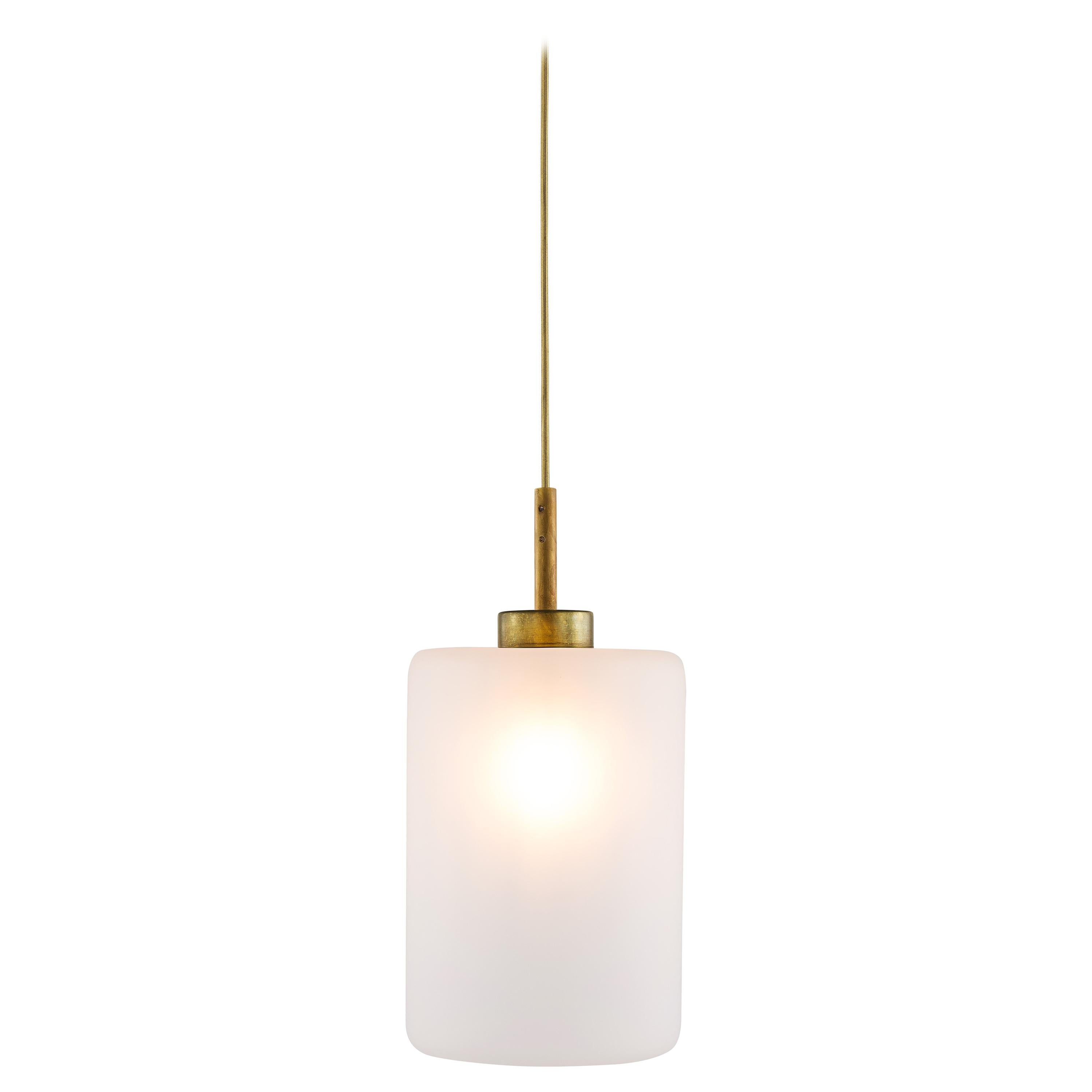 Modern Pendant with Colored Glass in a Brass Burnished Finish, Louise