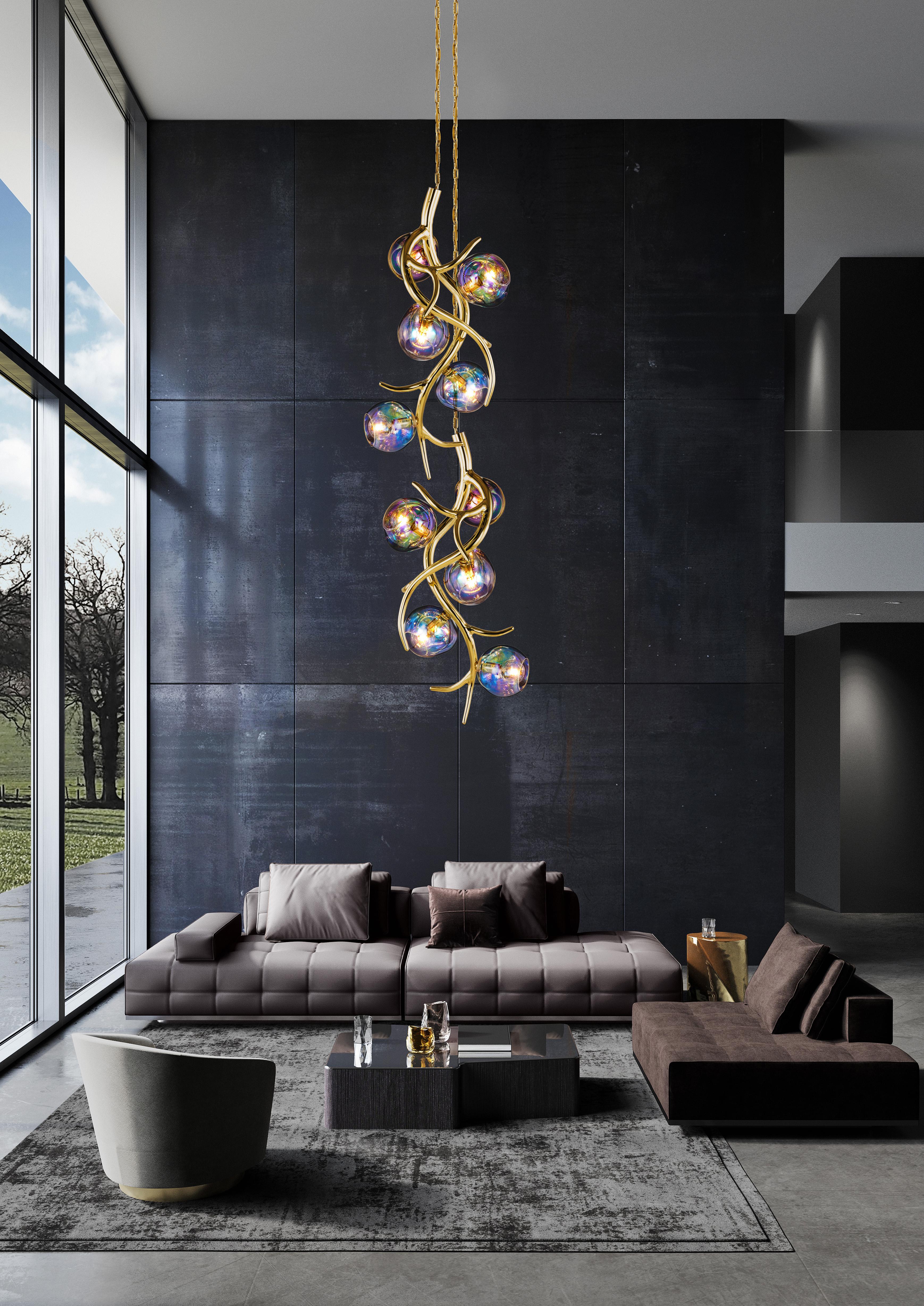 Dutch Modern Pendant with Colored Glass in a Brass Finish, Ersa Collection, by Brand For Sale