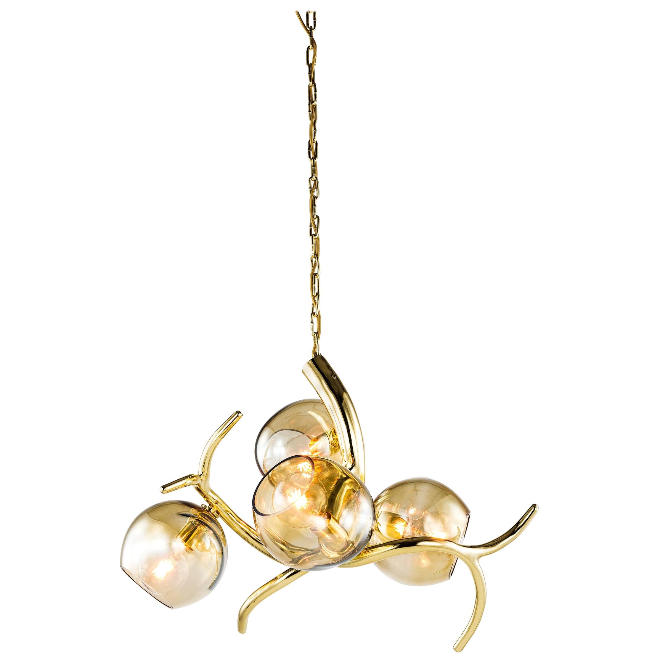 Modern Pendant with Colored Glass in a Brass Finish, Ersa Collection, by Brand For Sale
