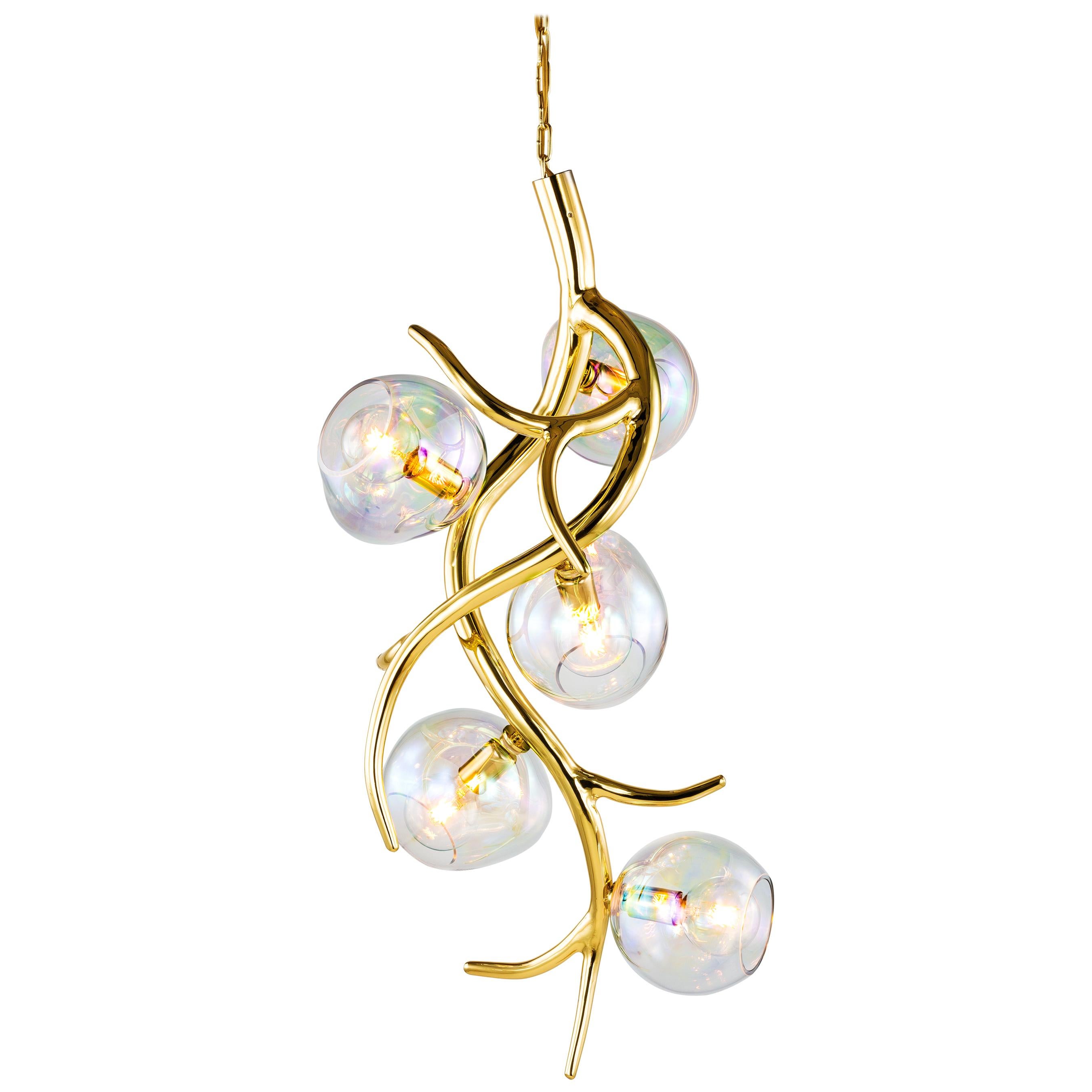Modern Pendant with Colored Glass in a Brass Finish, Ersa Collection, by Brand For Sale