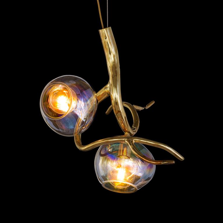 Lampe à suspension moderne avec verre coloré et finition en laiton, collection Ersa, par marque en vente