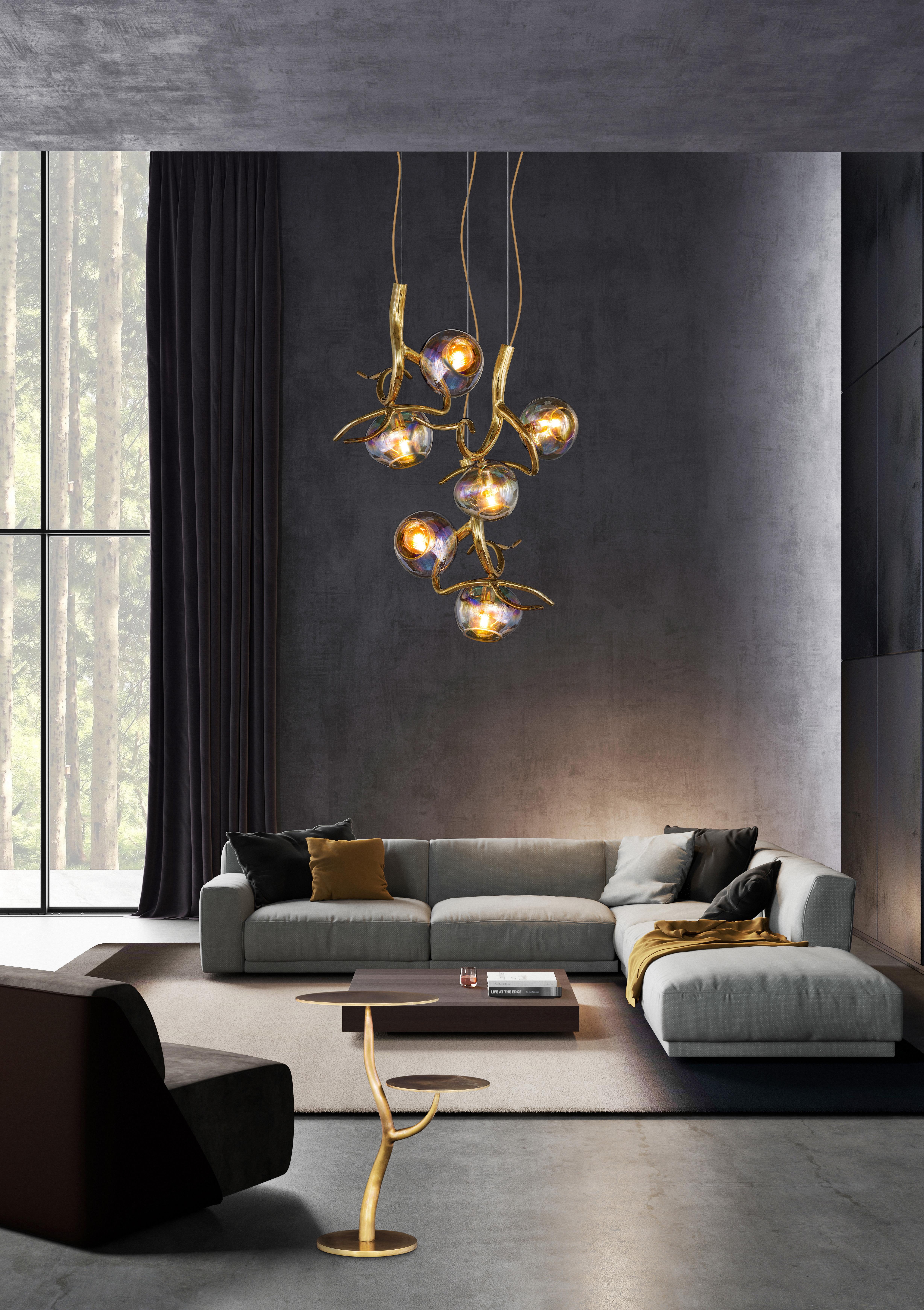Moderno Ciondolo Modern con vetro colorato in finitura nichel, collezione Ersa, di Brand in vendita