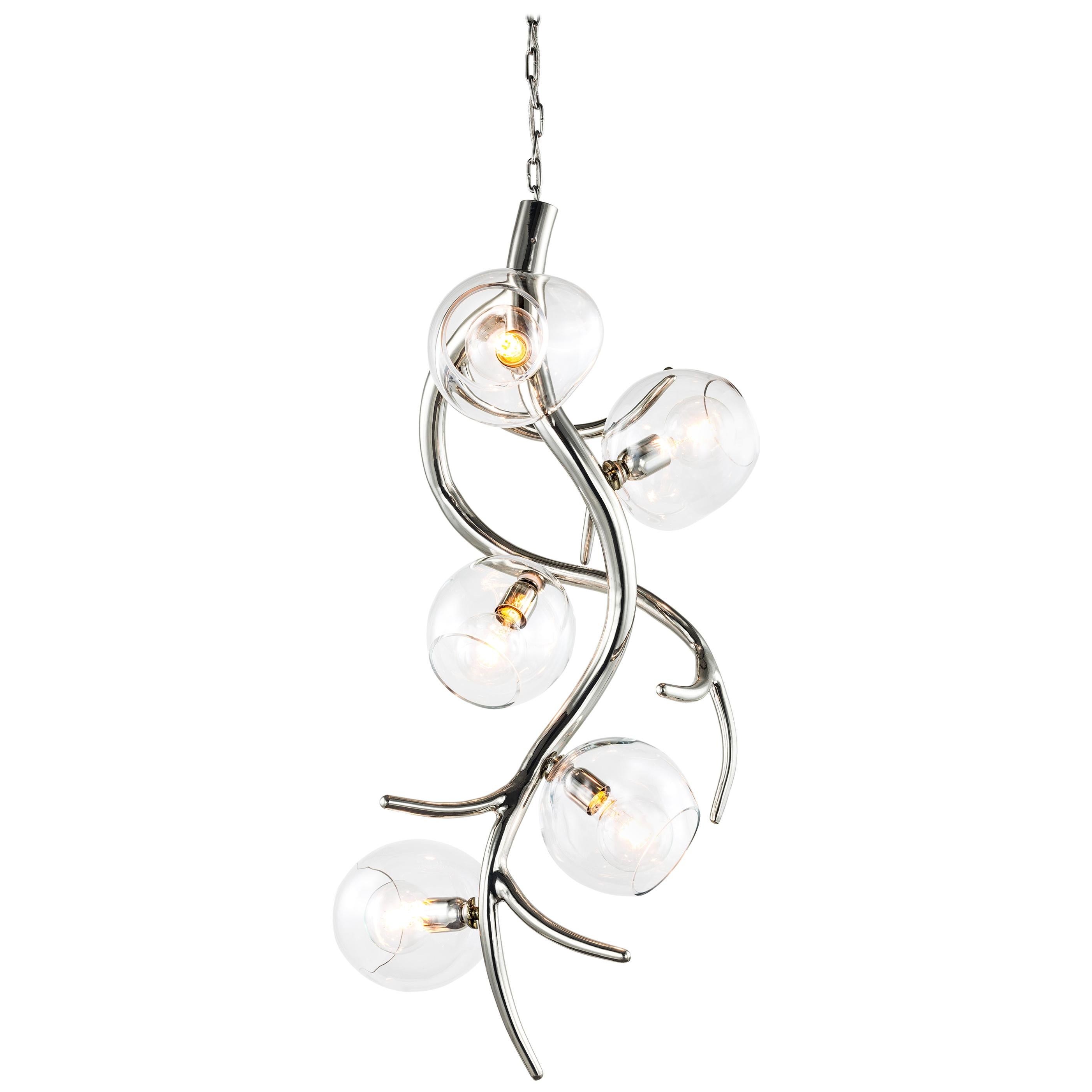 Modern Pendant with Colored Glass in a Nickel Finish, Ersa Collection, by Brand For Sale