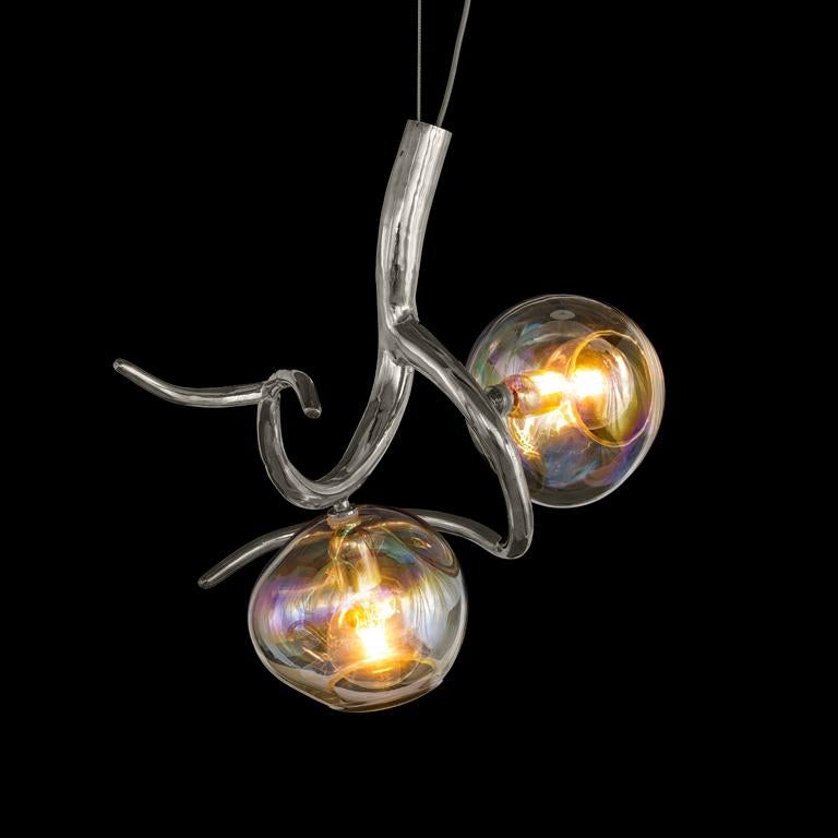 Modern Pendant with Colored Glass in a Nickel Finish, Ersa Collection, by Brand For Sale