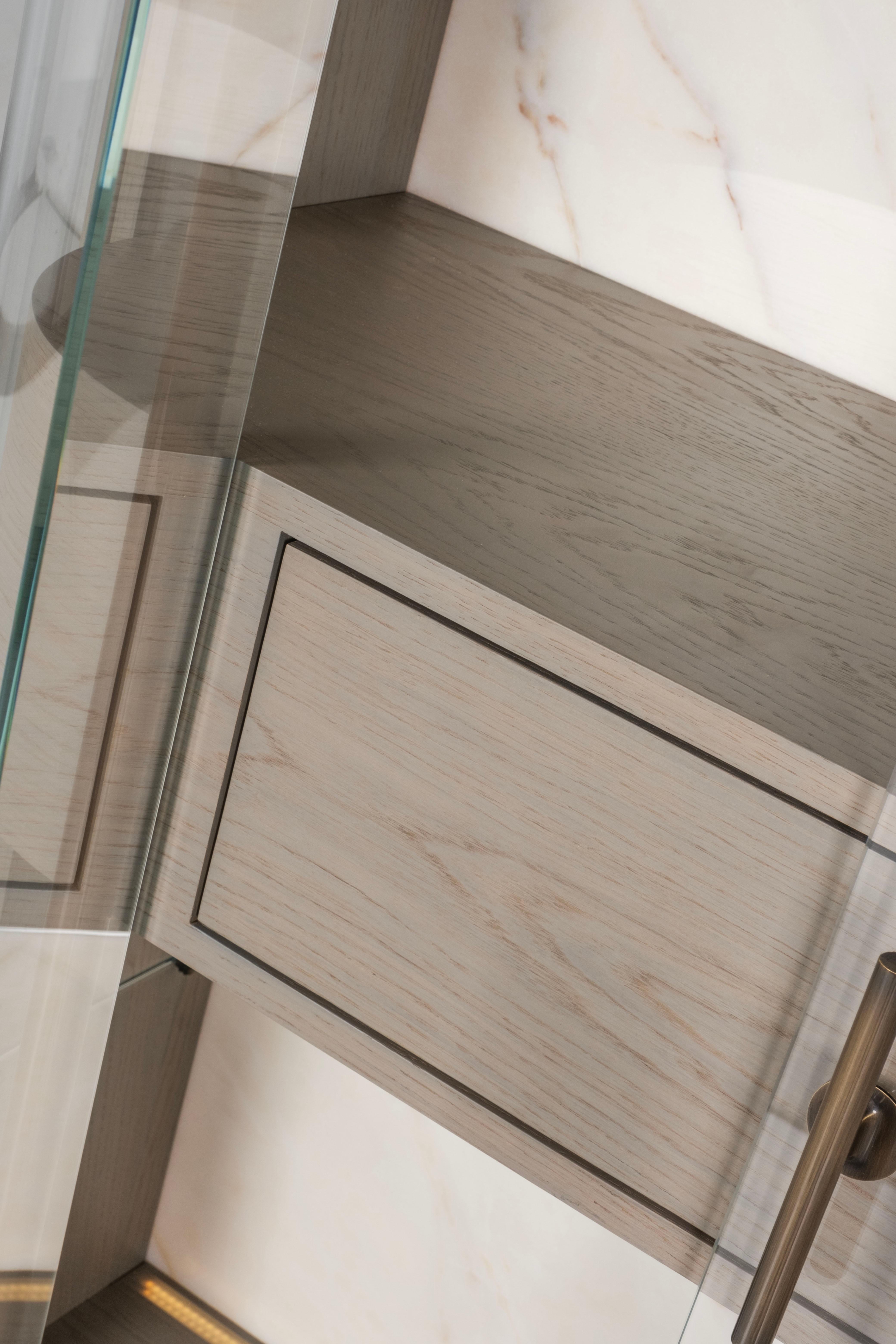 Contemporary Modern Penedo Showcase Bar Cabinet Calacatta Bianco Handmade Portugal Greenapple For Sale