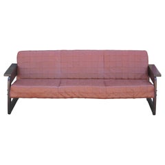 Modern Percival Lafer Rosewood and Light Brown Tufted Leather Three Seat Sofa