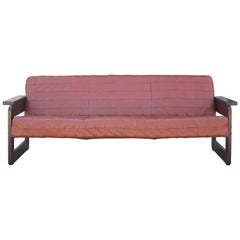 Modern Percival Lafer Rosewood and Light Brown Tufted Leather Three Seat Sofa