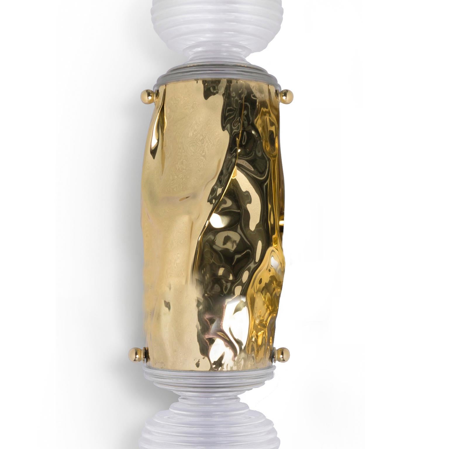 Modern Pergamo Gold Wall Sconce, Hammered Polished Brass and Turned Acrylic In New Condition For Sale In Oporto, PT