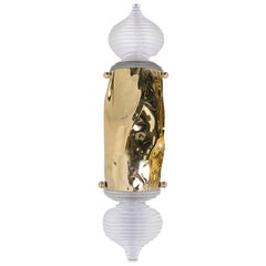 Modern Pergamo Gold Wall Sconce, Hammered Polished Brass and Turned Acrylic