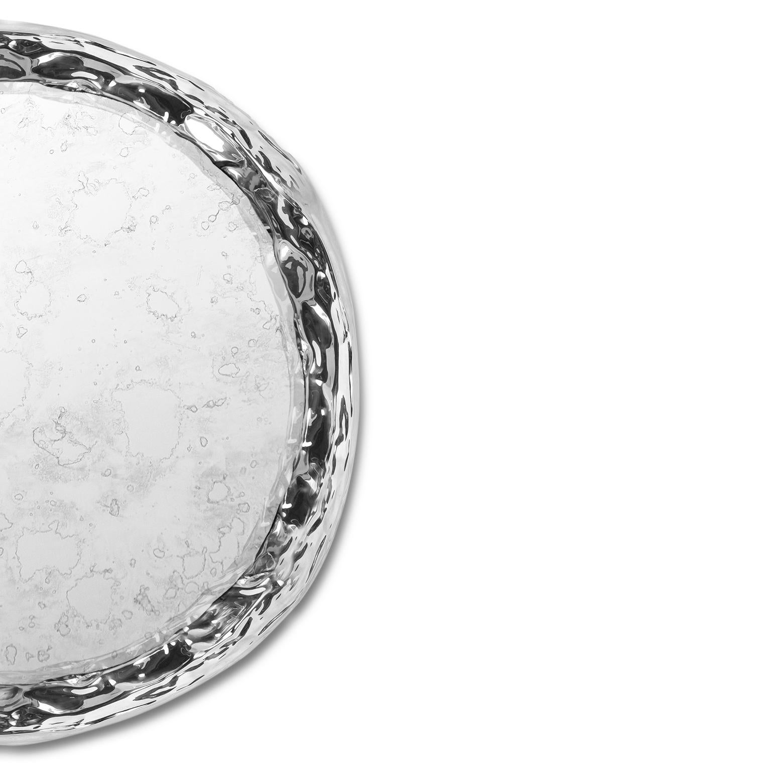 Portuguese Modern Pergamo Wall Art Mirror in Polished Hammered Aluminum and Aged Mirror For Sale