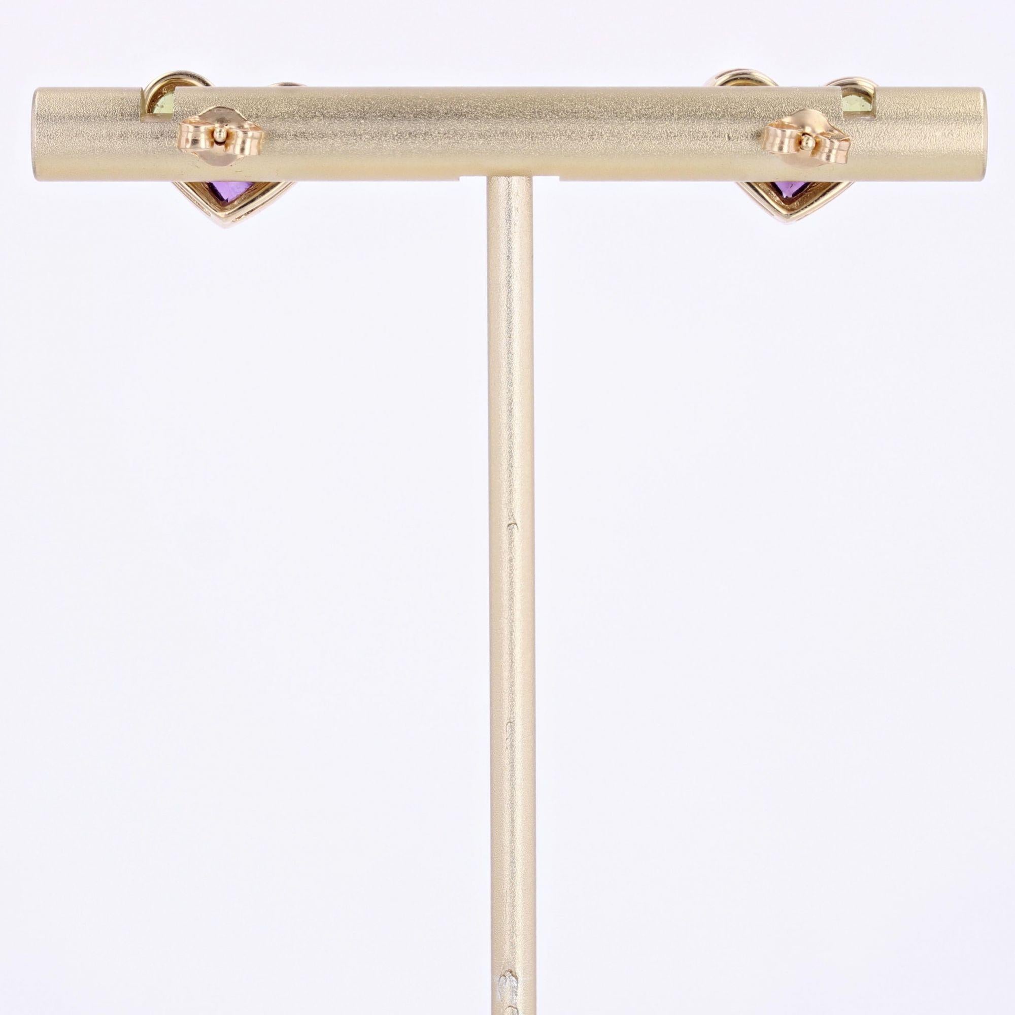 Modern Peridot Amethyst 18 Karat Yellow Gold Heart Stud Earrings For Sale 6