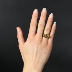 Modern Peridot Rubies Diamonds 18 Karat Yellow Gold Signet Ring