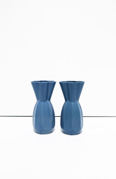 Japanese Ceramic Blue Vases, Pair