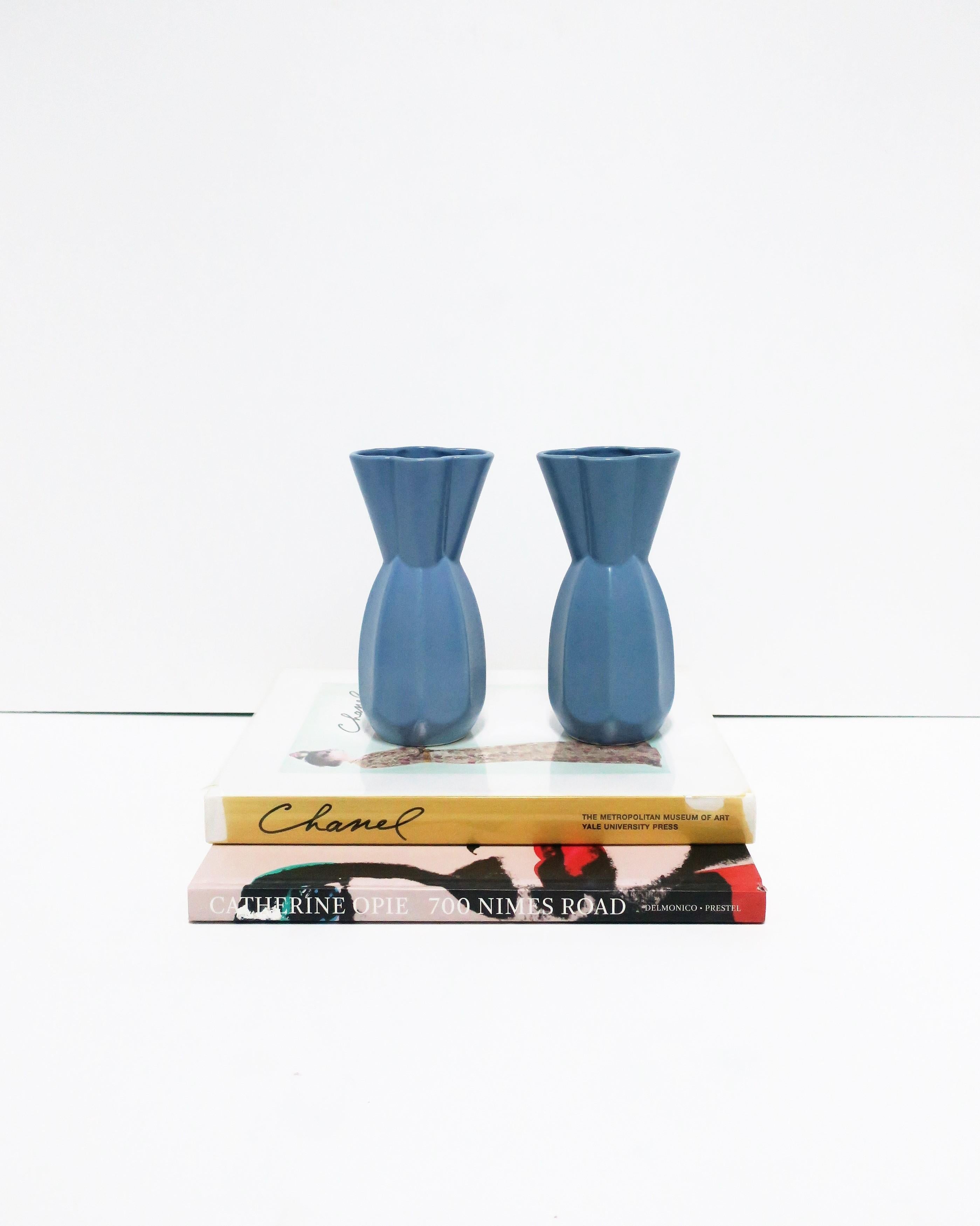 Japanese Ceramic Blue Vases, Pair  For Sale 1