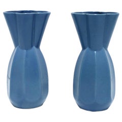 Antique Modern Japanese Periwinkle Blue Vases, Pair