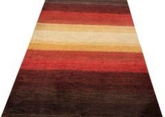 Modern Persain Gabbeh Beige Handmade Geometric Wool Rug